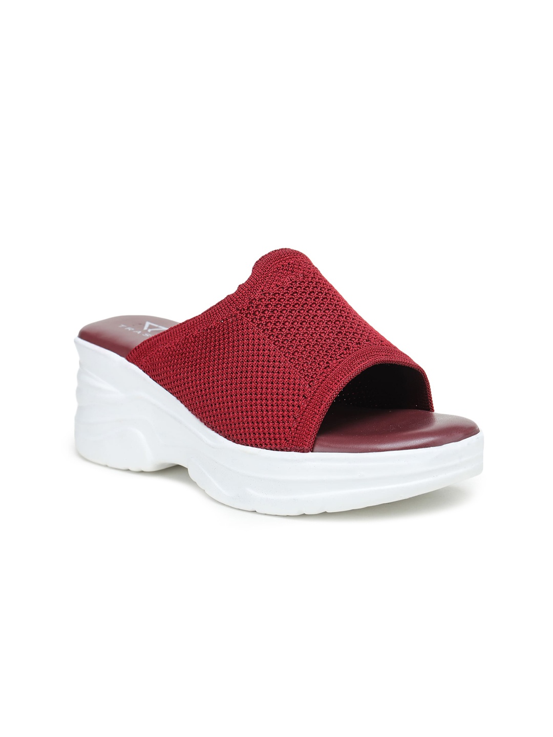 

TRASE Maroon Woven Design Open Toe Flatform Sandals