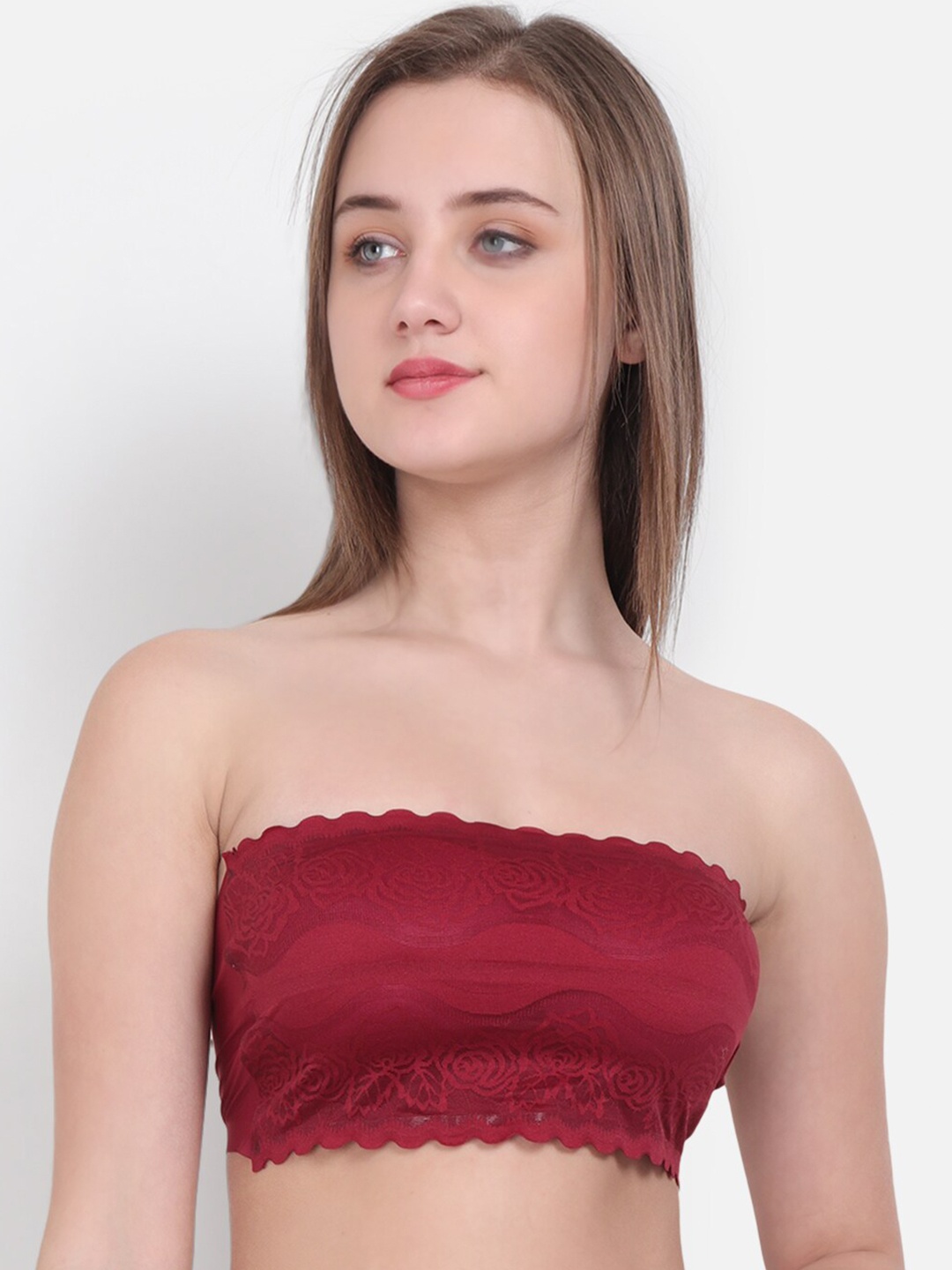 

Lebami Maroon Floral Bandeau Bra 6030_Winee_30C