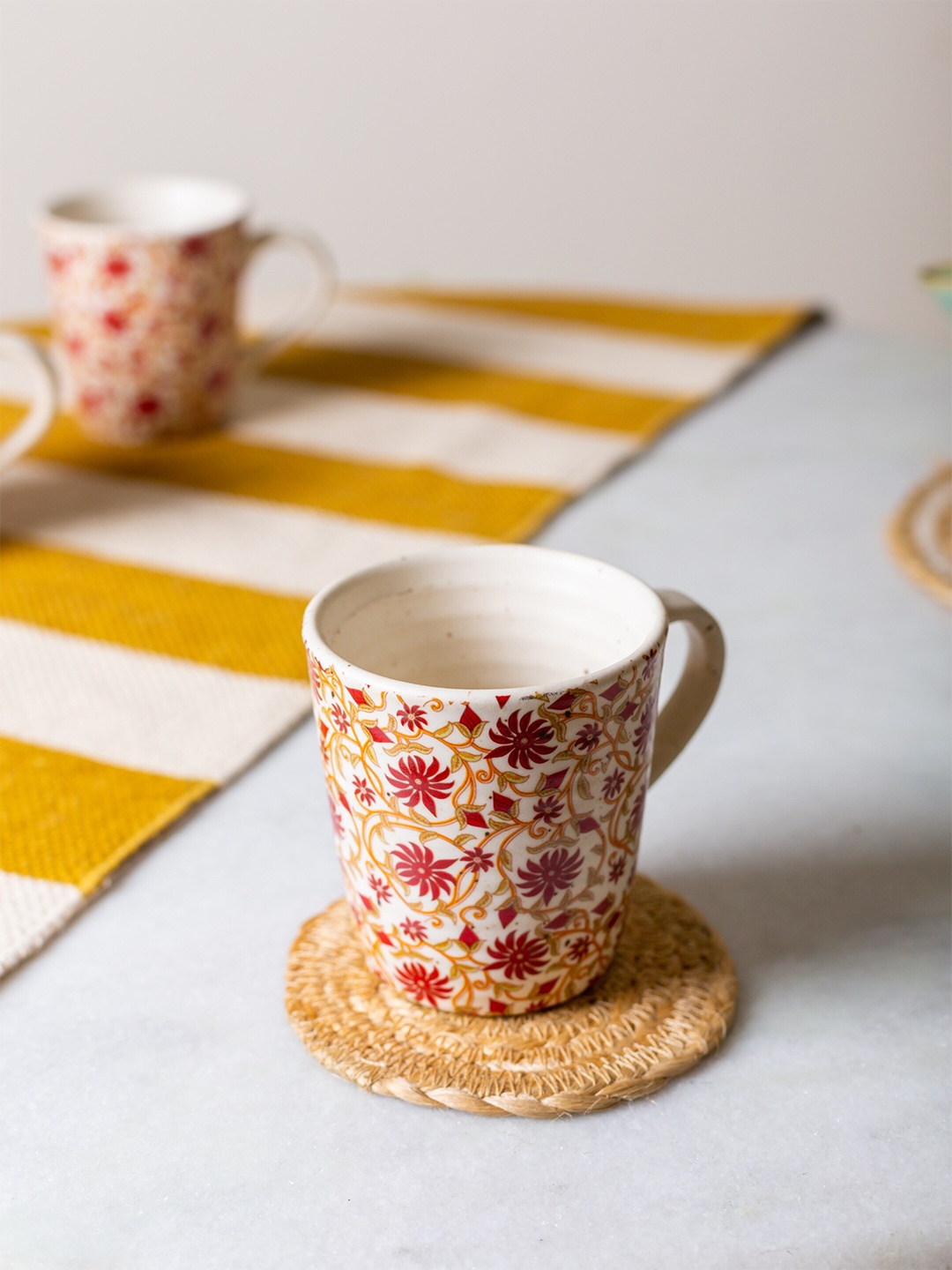 

JASMEY HOMES Set of 2 Red & Beige Handcrafted Textured Ceramic Matte Cups