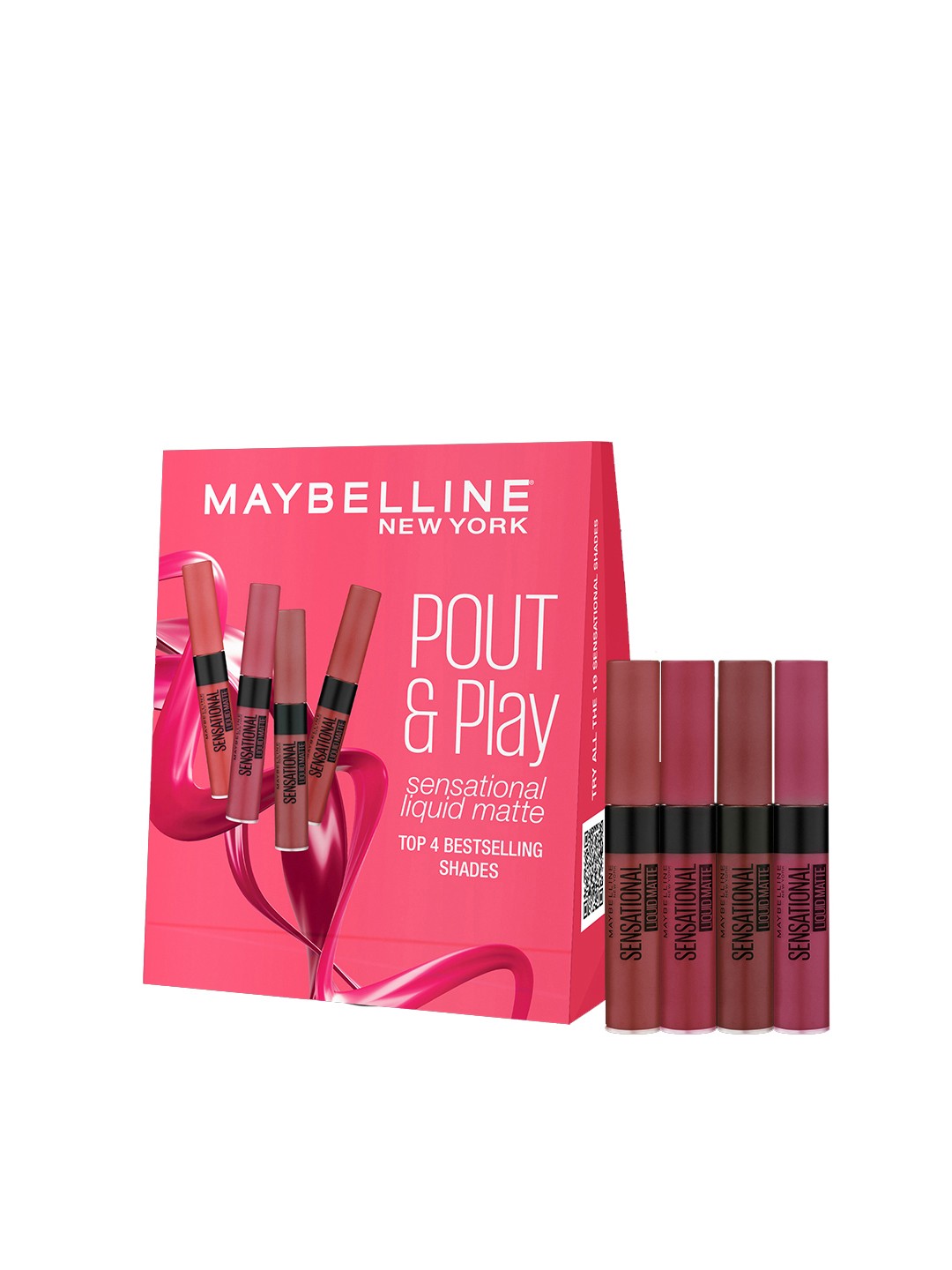 

Maybelline New York Pout & Play - Set of 4 Sensational Liquid Matte Lipsticks - 7ml each, Pink