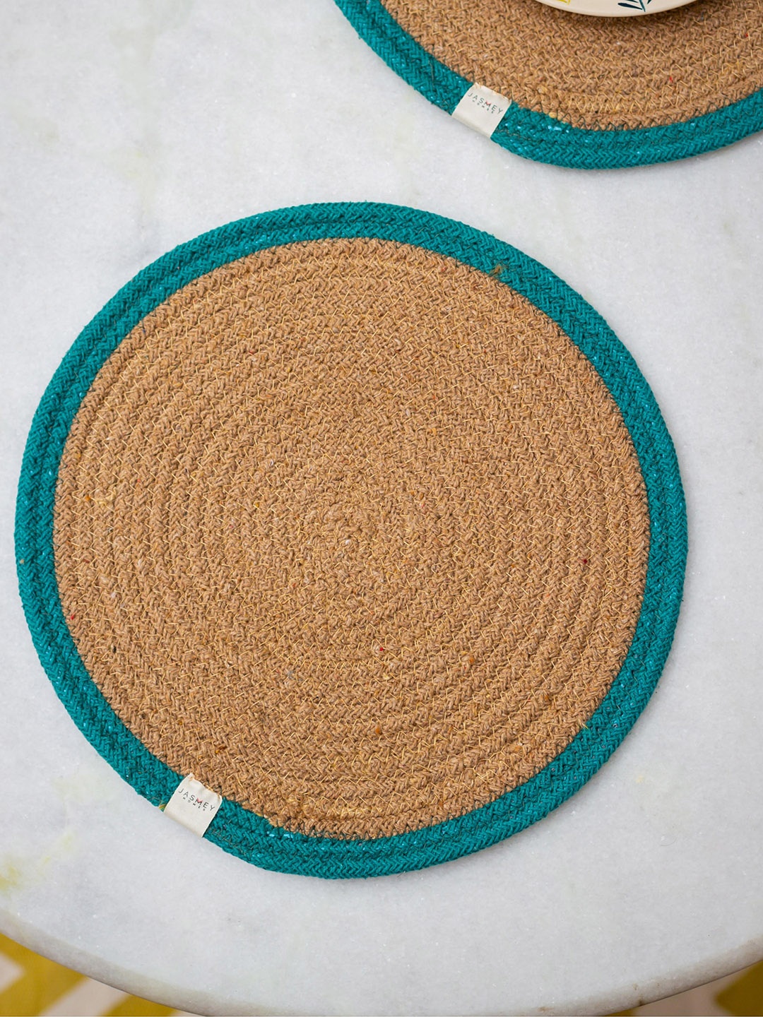 

JASMEY HOMES Beige & Teal Set of 2 Reversible Cotton Placemats