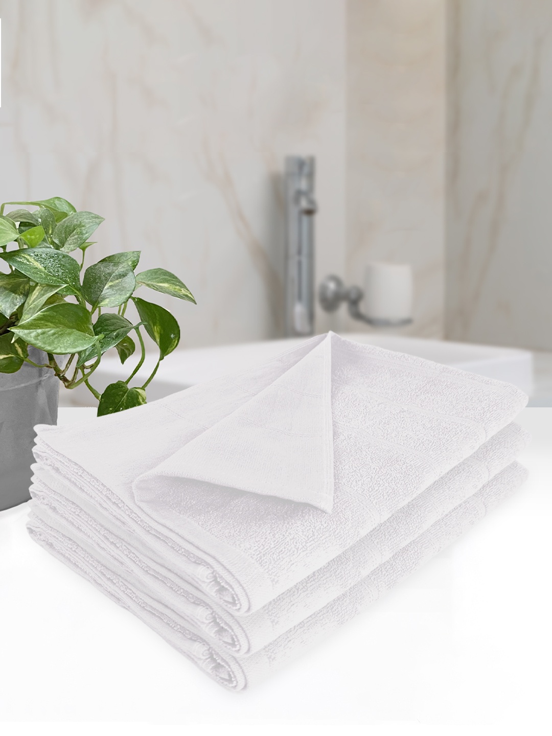 

Heelium Set Of 3 White250 GSM Bath Towels, White