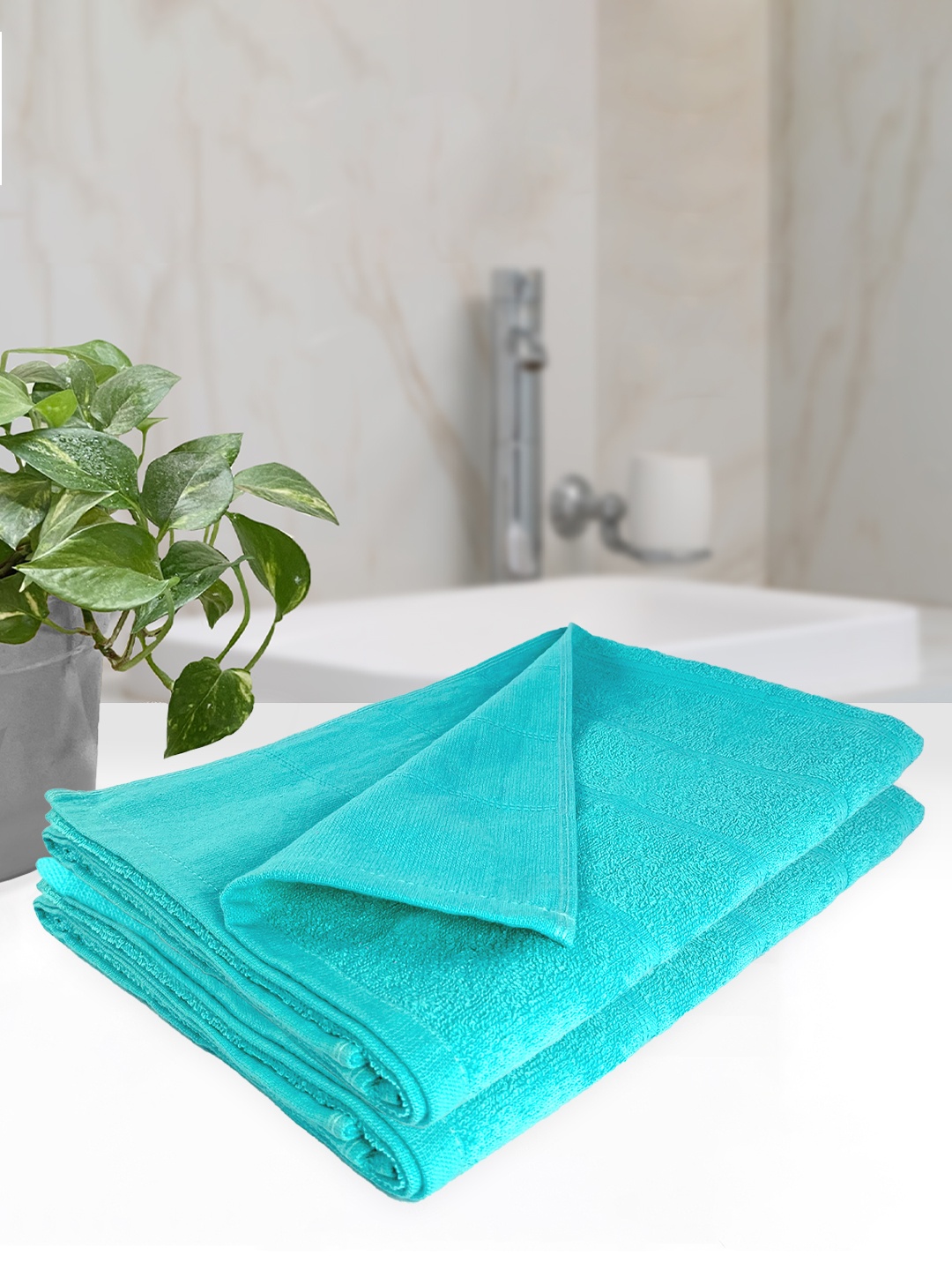 

Heelium Set Of 2 Teal Blue Solid 250 GSM Bath Towels