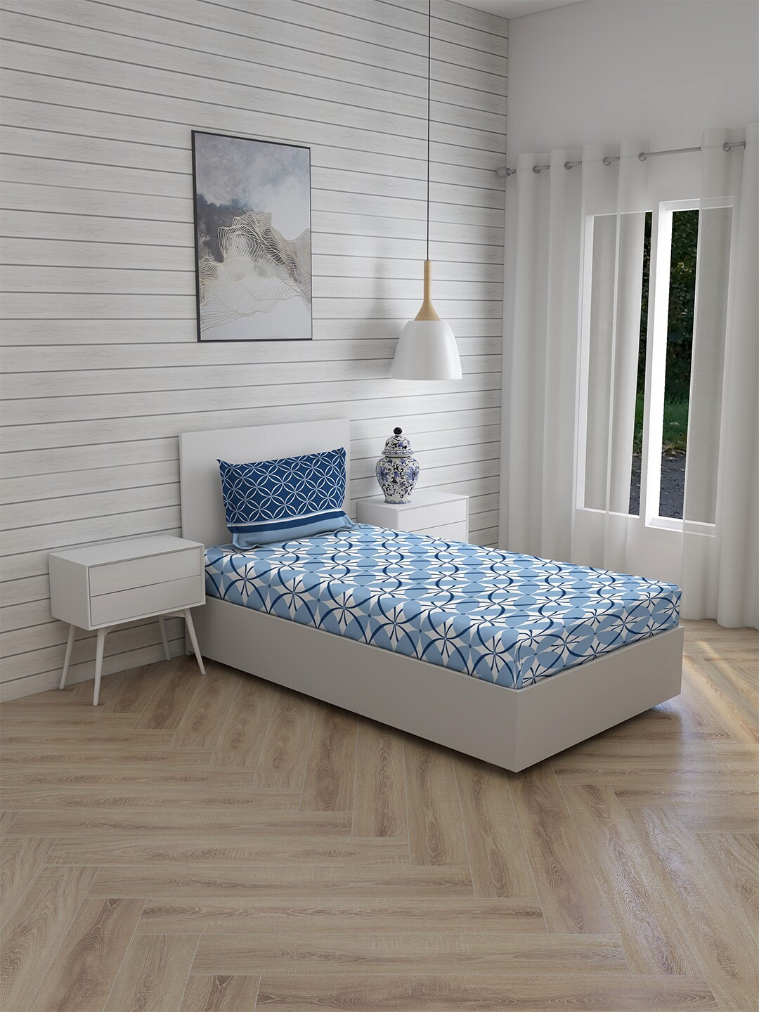 

Layers Blue & White Floral Single Bedsheet with 1 Pillow Covers