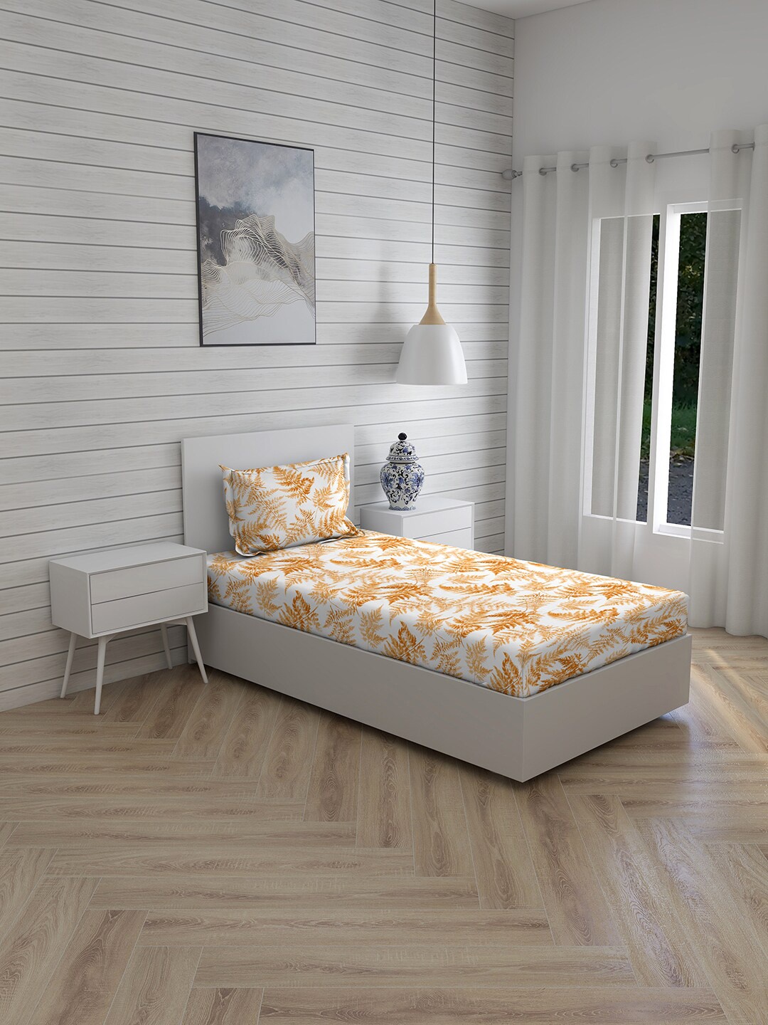 

Layers Beige & White Floral 144 TC Single Pistoia Bedsheet with 1 Pillow Covers