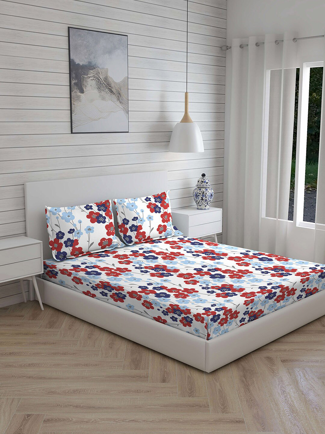 

Layers Blue & White Printed 230 TC Double Bedsheet With 2 Pillow Covers
