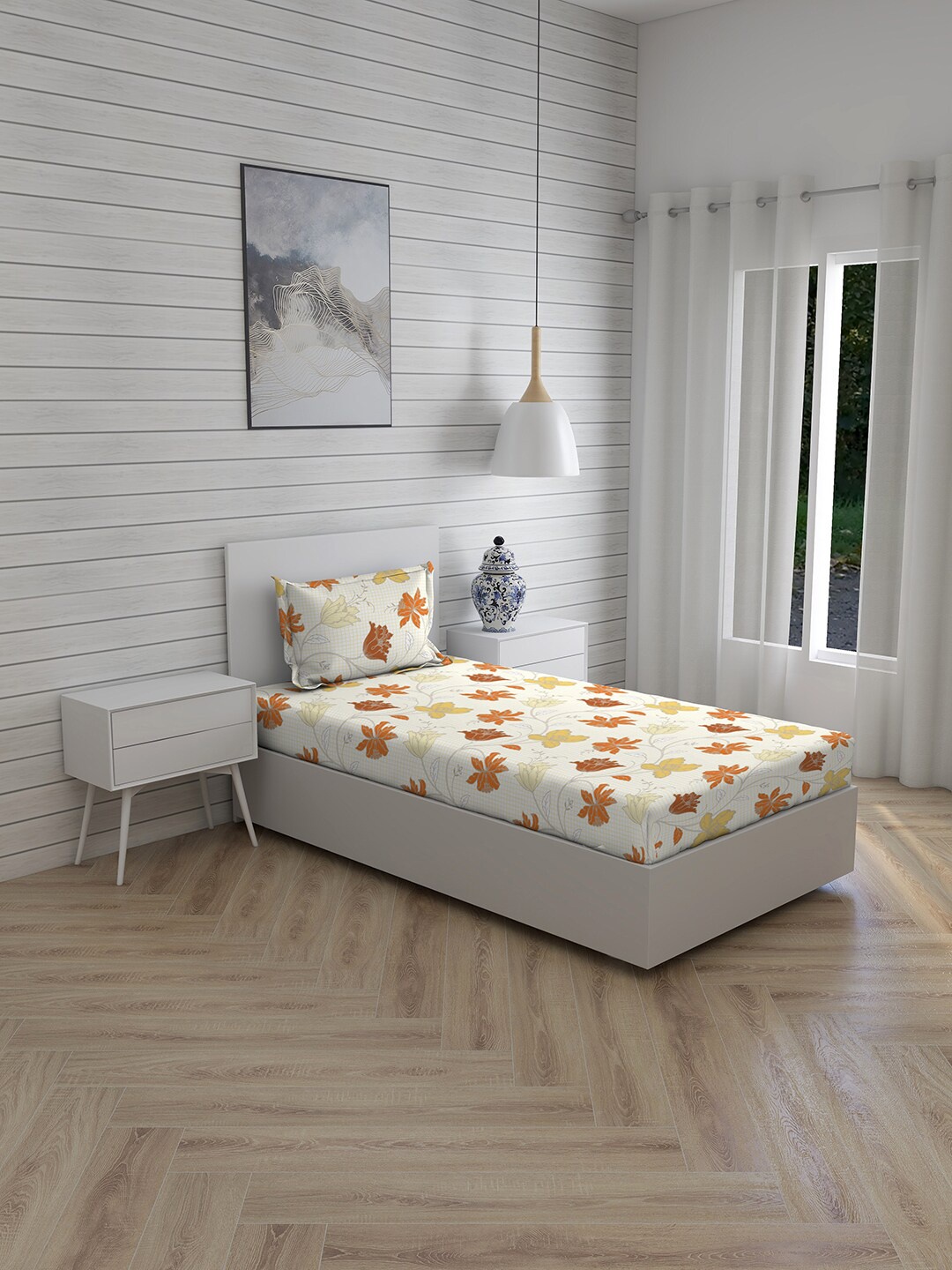 

Layers Yellow & White Floral 144 TC Pistoia Single Bedsheet with 1 Pillow Covers