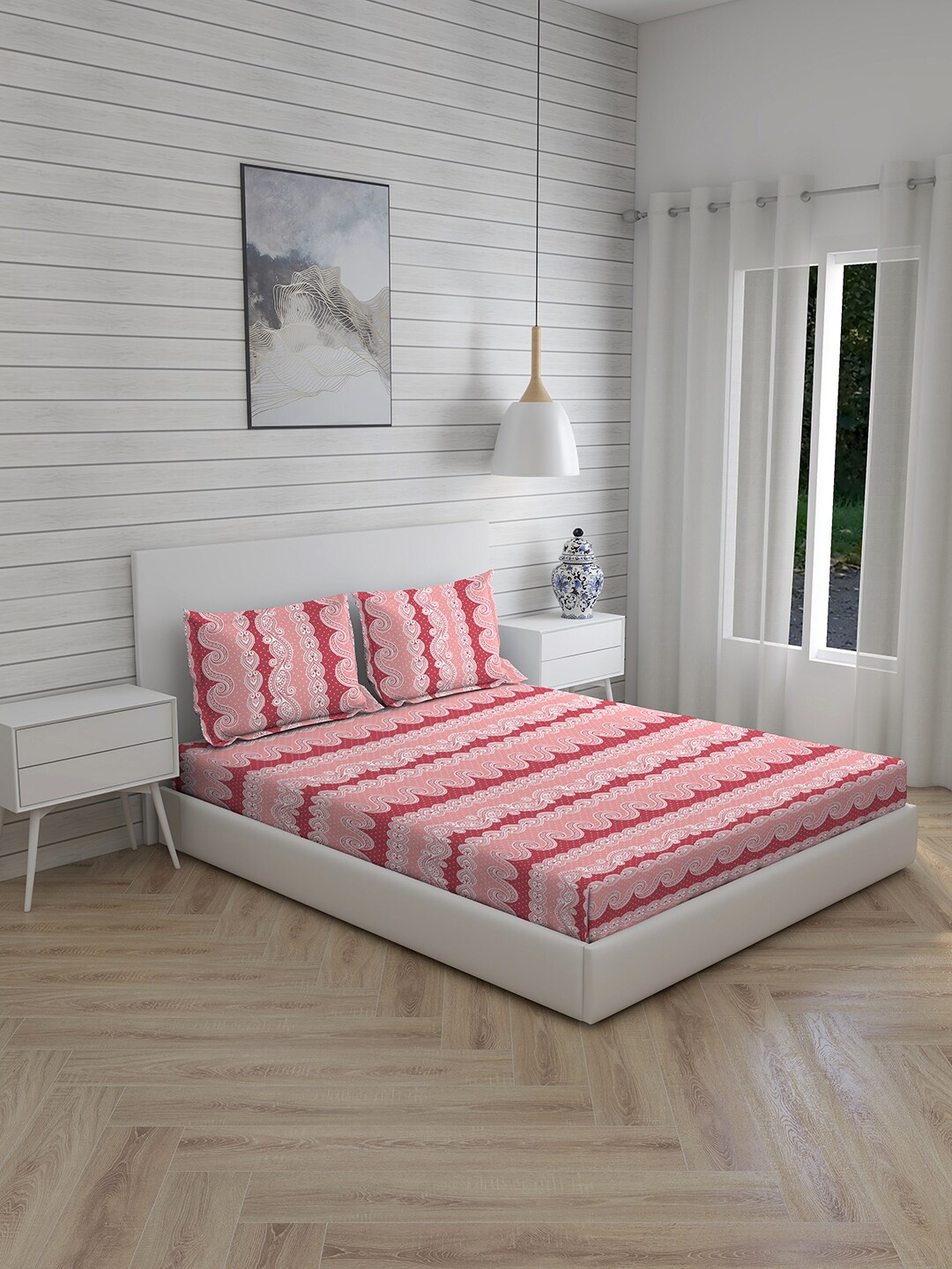

Layers Pink Floral 144 TC Cotton King Bedsheet With 2 Pillow Covers
