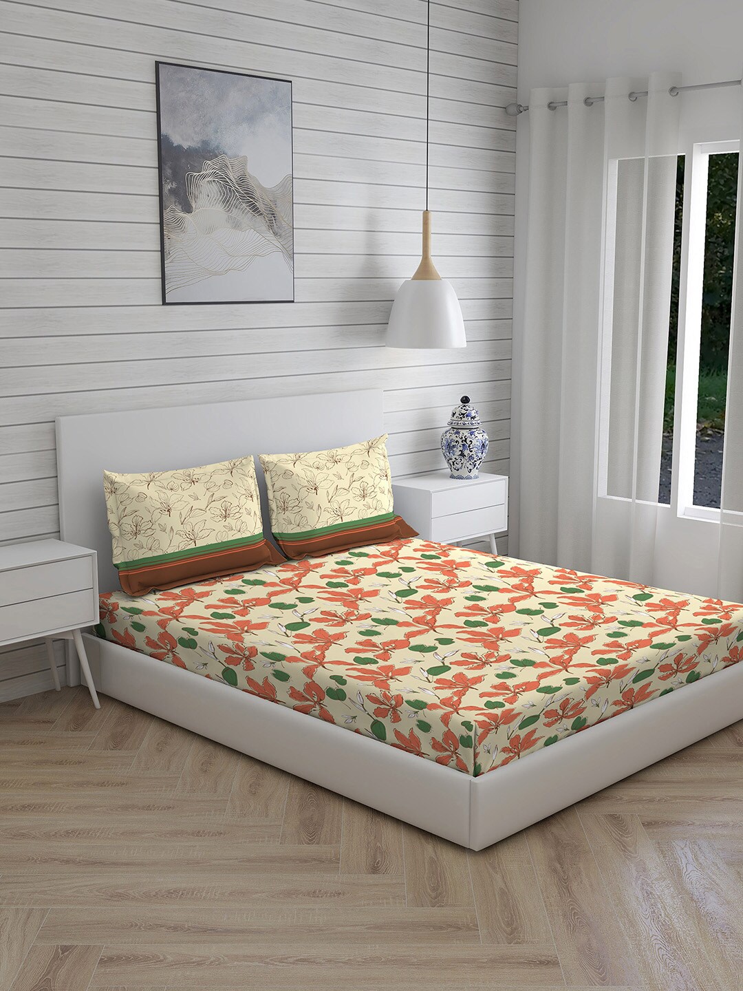 

Layers Yellow & Green Floral Queen Bedsheet with 2 Pillow Covers