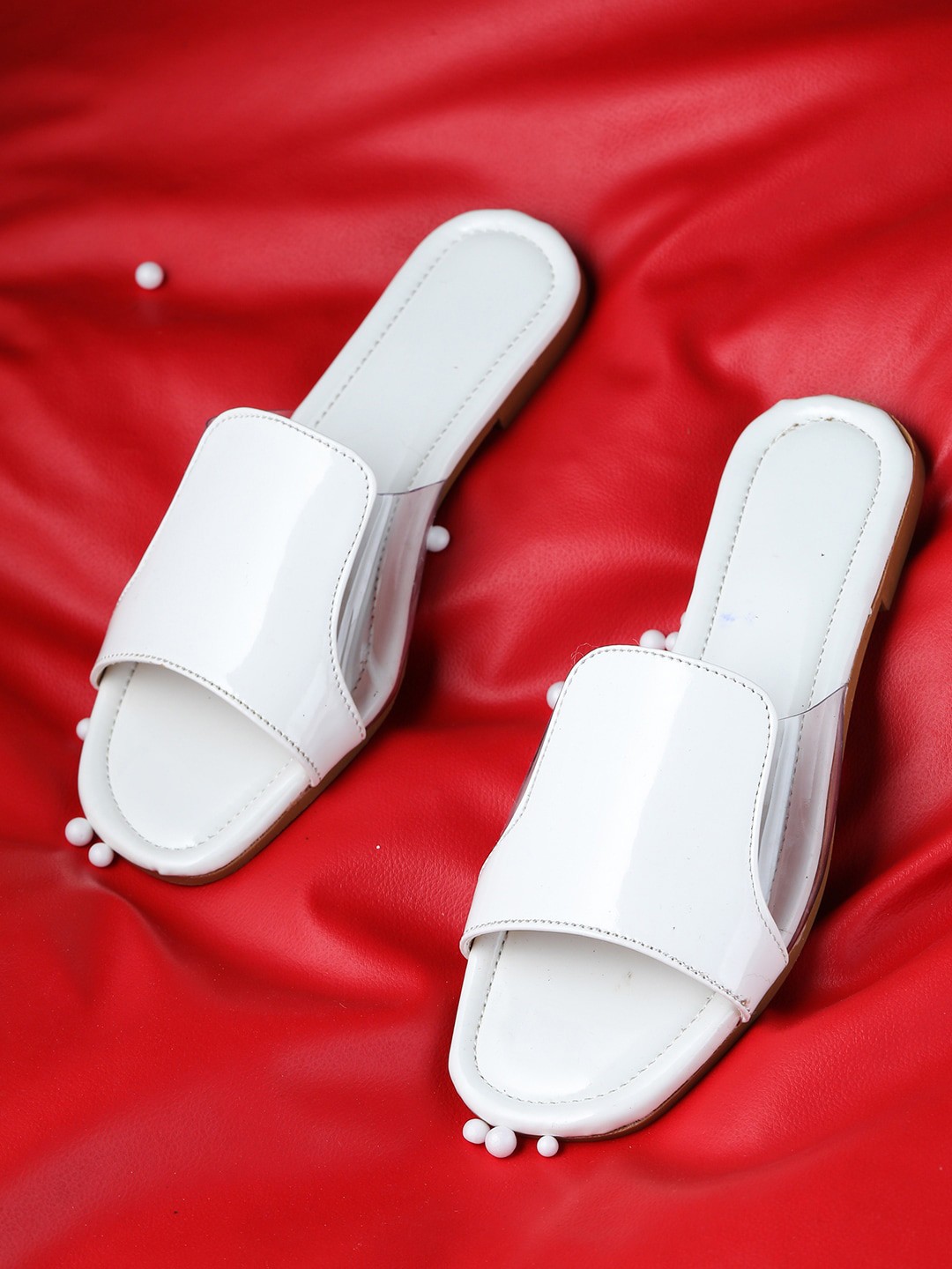 

HASTEN Women White Open Toe Flats
