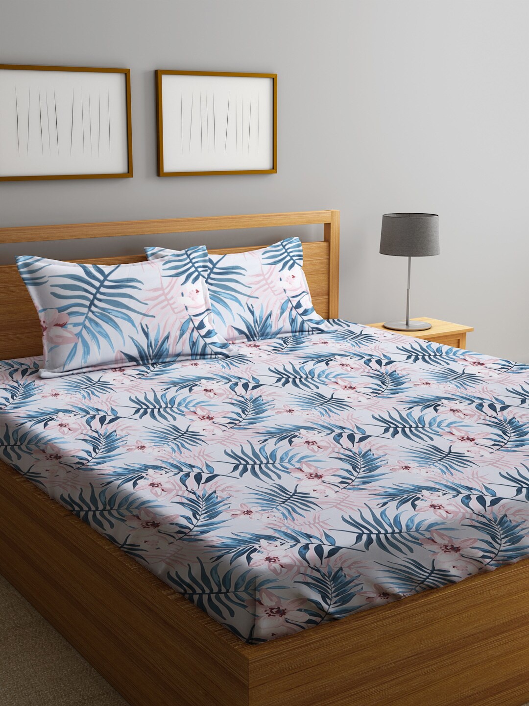 

Home Sizzler Teal Green Floral 210 TC Cotton 1 King Bedsheet With 2 Pillow Covers