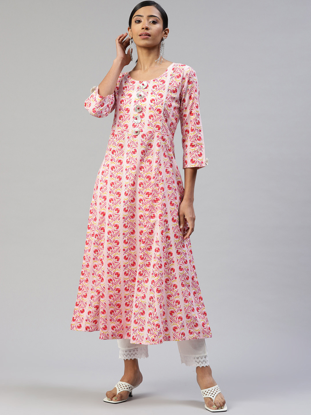 

SVARCHI Women Pink & Red Cotton Printed A-Line Kurta