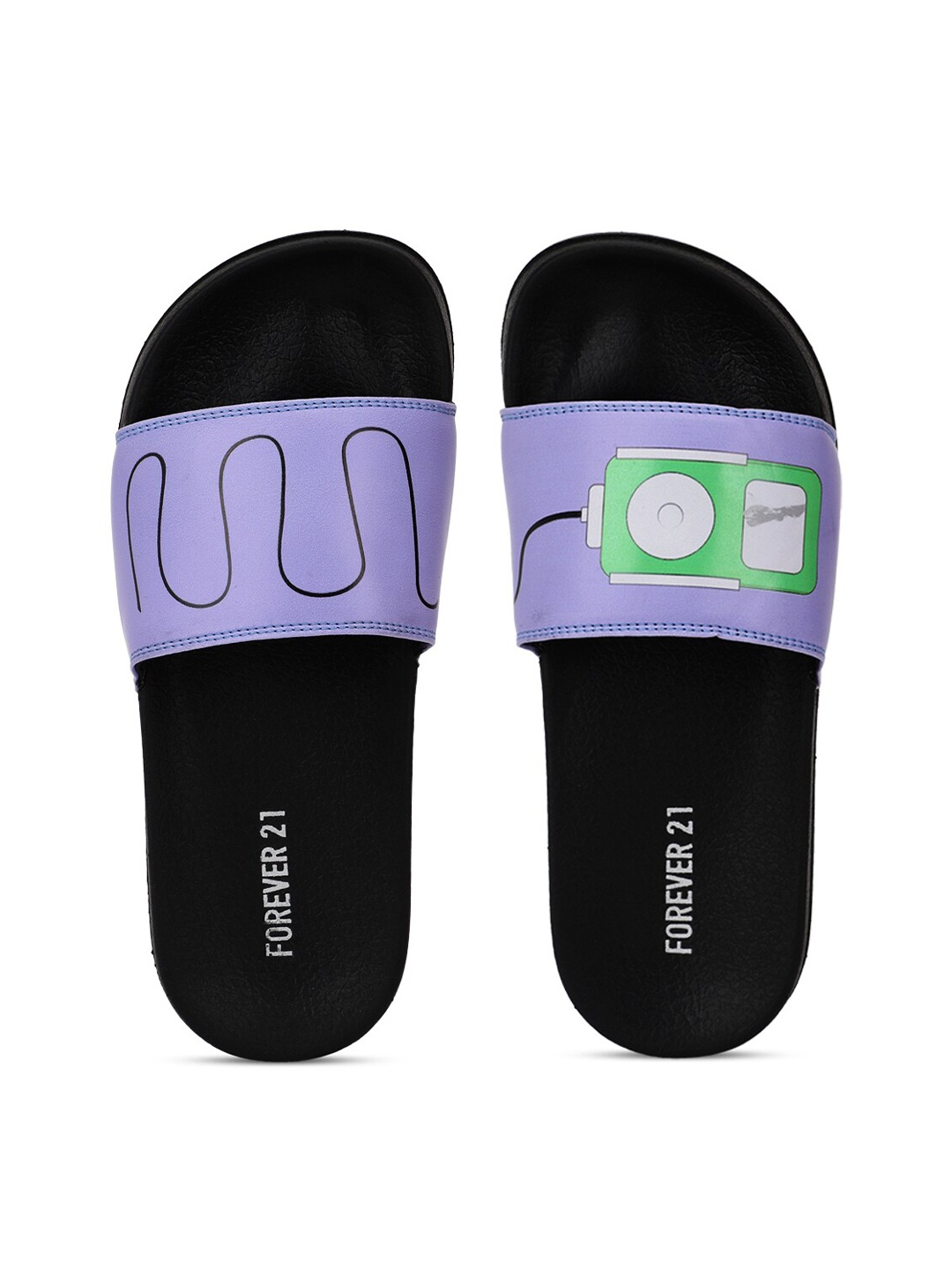 

FOREVER 21 Women Purple & Black Printed Sliders