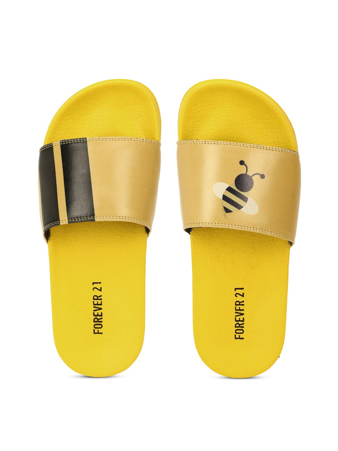 

FOREVER 21 Women Yellow & Gold-Toned Printed Sliders