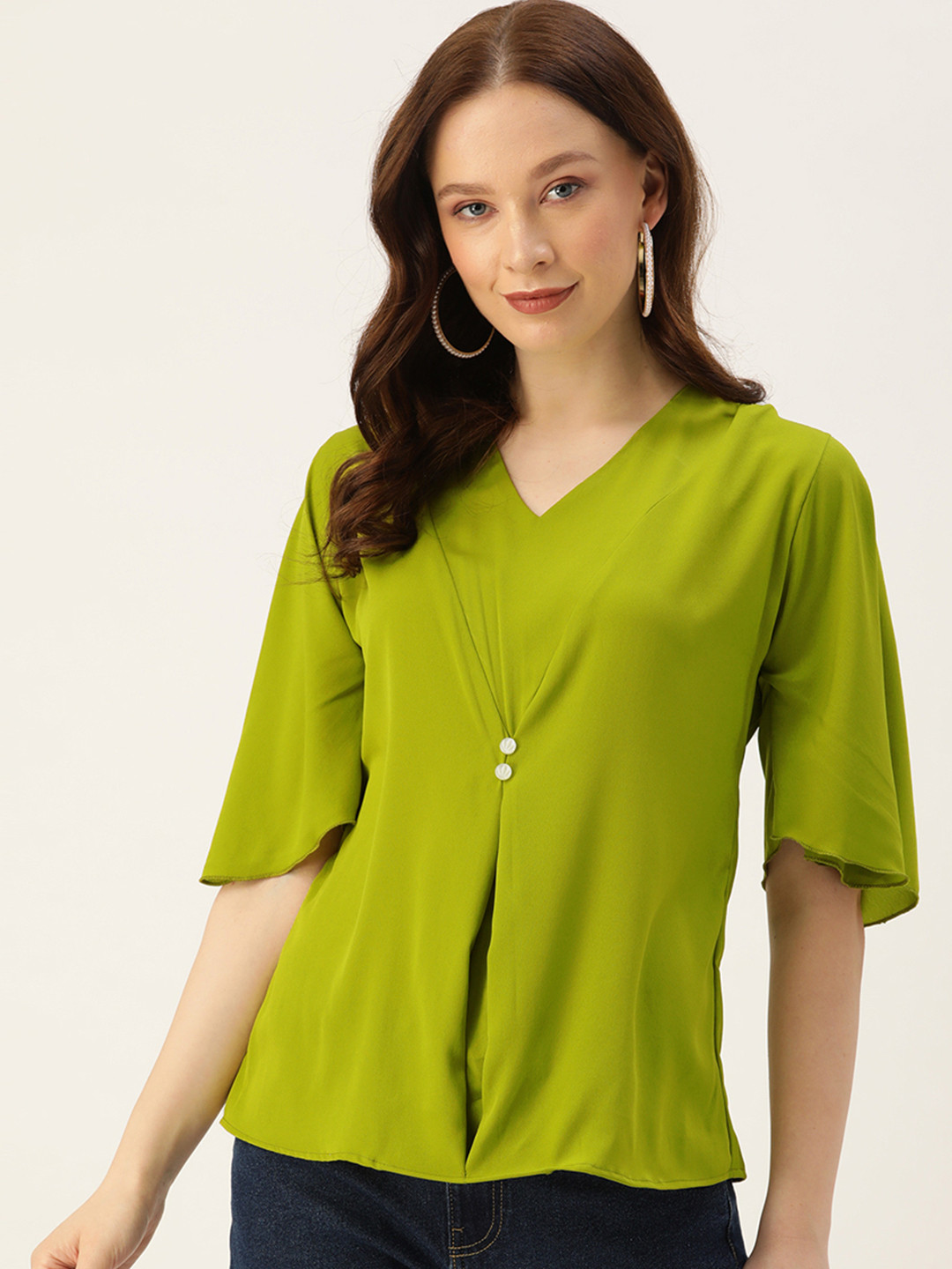 

COUPER & COLL Women Olive Green Solid Top