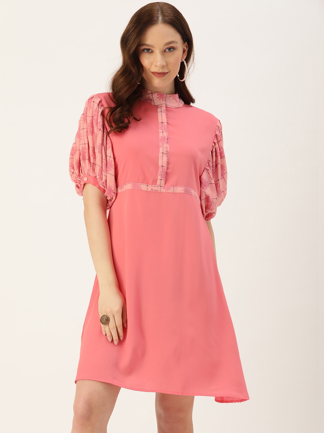 

COUPER & COLL Women Dusty Pink Solid A-Line Dress, Rose