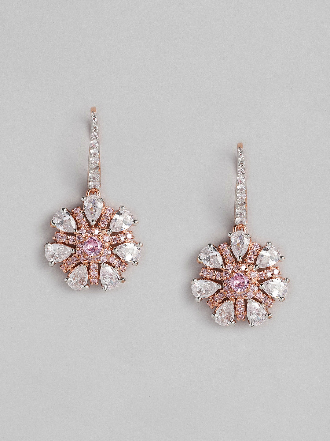 

MIDASKART Rose Gold & Pink Floral Drop Earrings