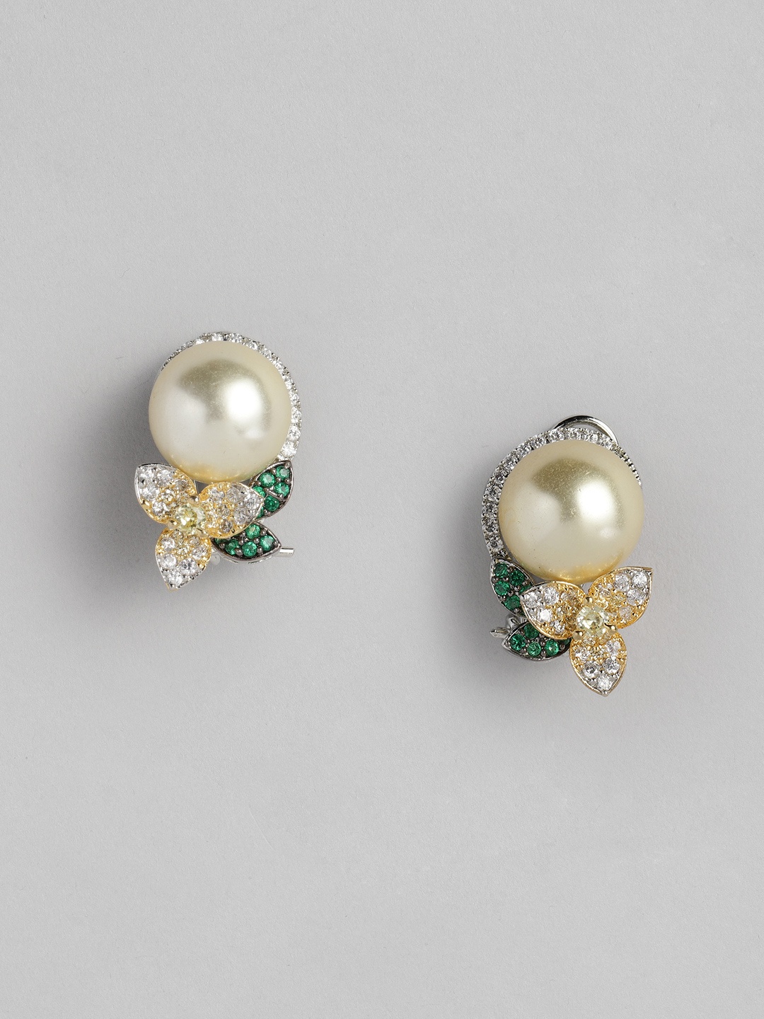 

MIDASKART Silver-Toned & Yellow Circular Studs Earrings