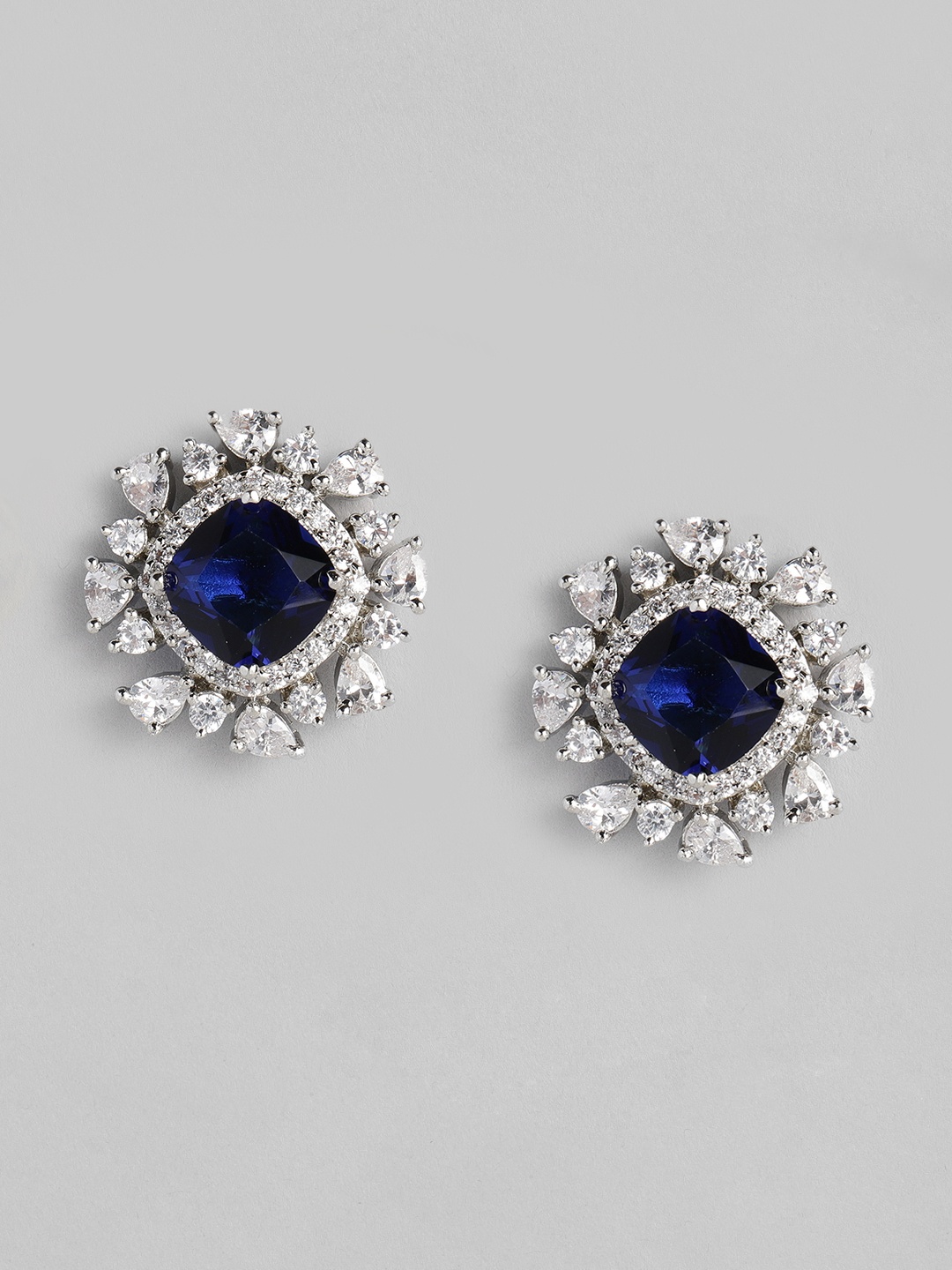 

MIDASKART Navy Blue & Silver-Toned Circular Studs Earrings