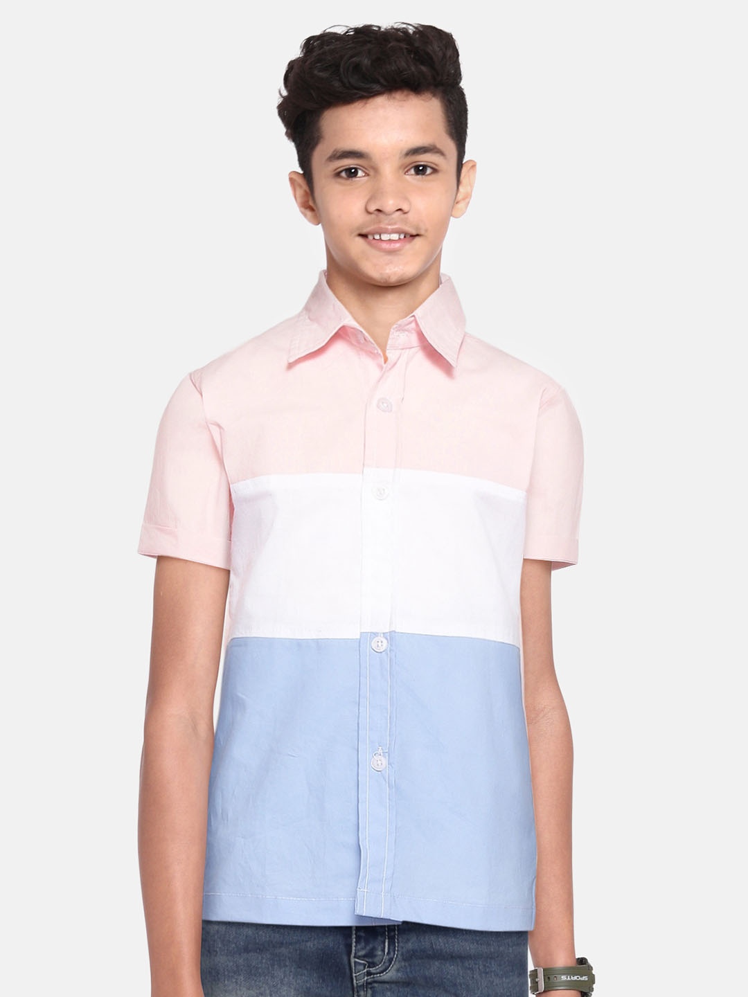 

YK Boys Dusty Pink & White Colourblocked Casual Shirt, Rose