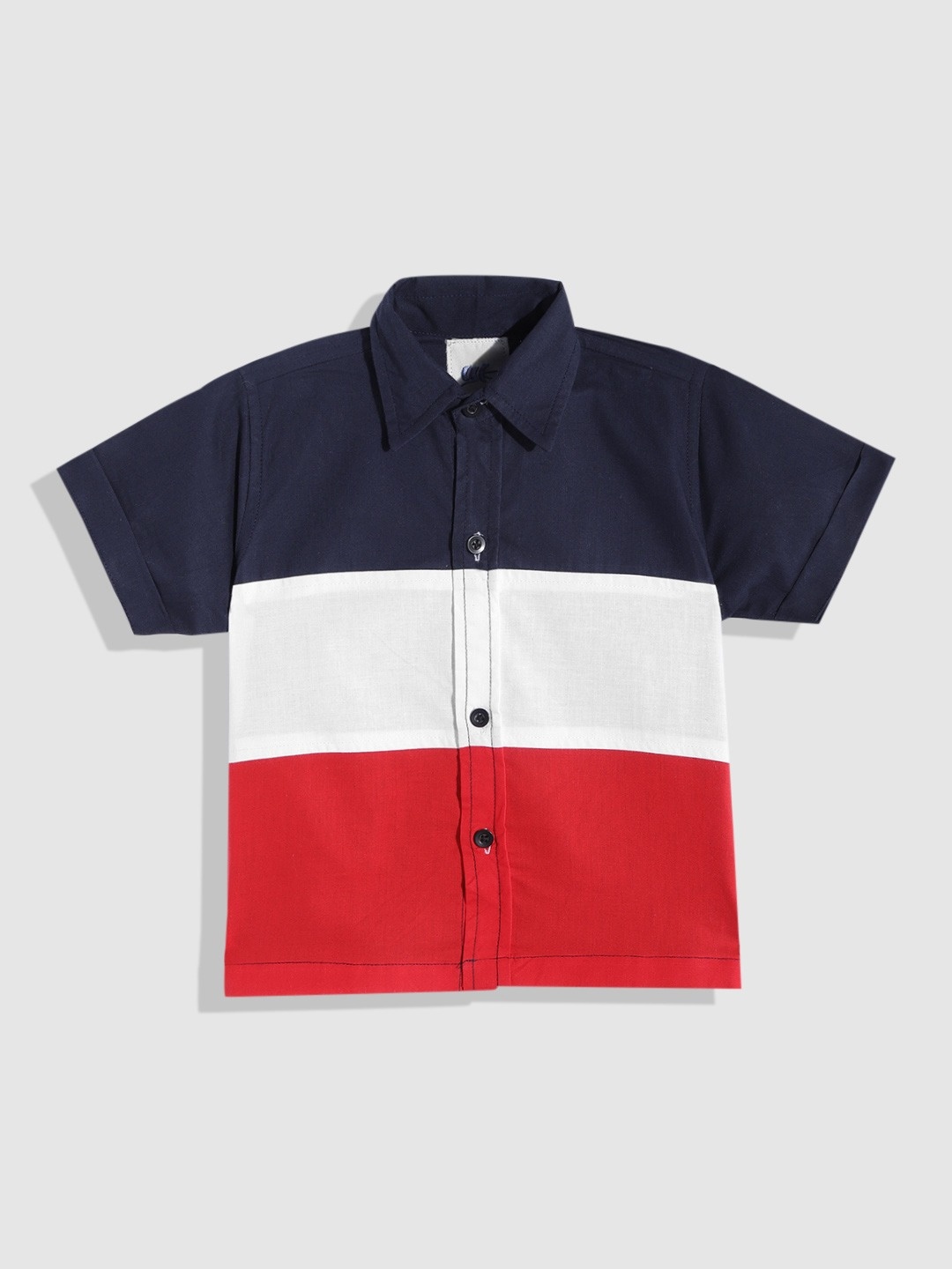 

YK Boys White & Navy Blue Colourblocked Casual Shirt