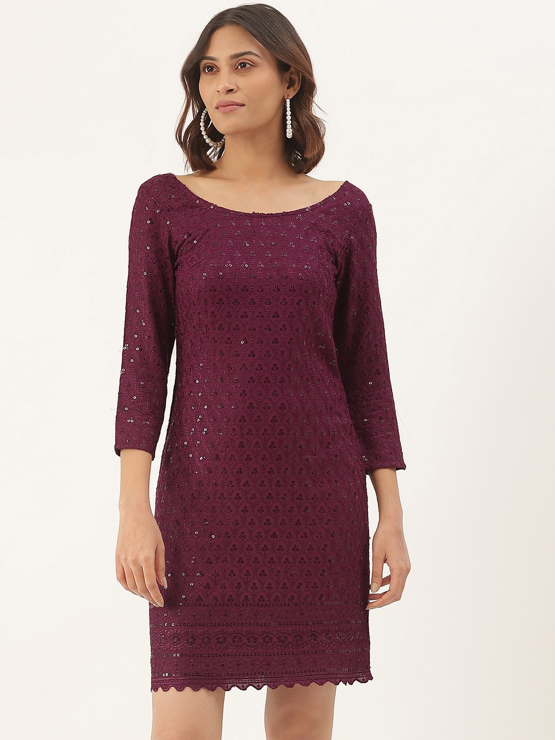 

BRINNS Burgundy Embellished A-Line Dress