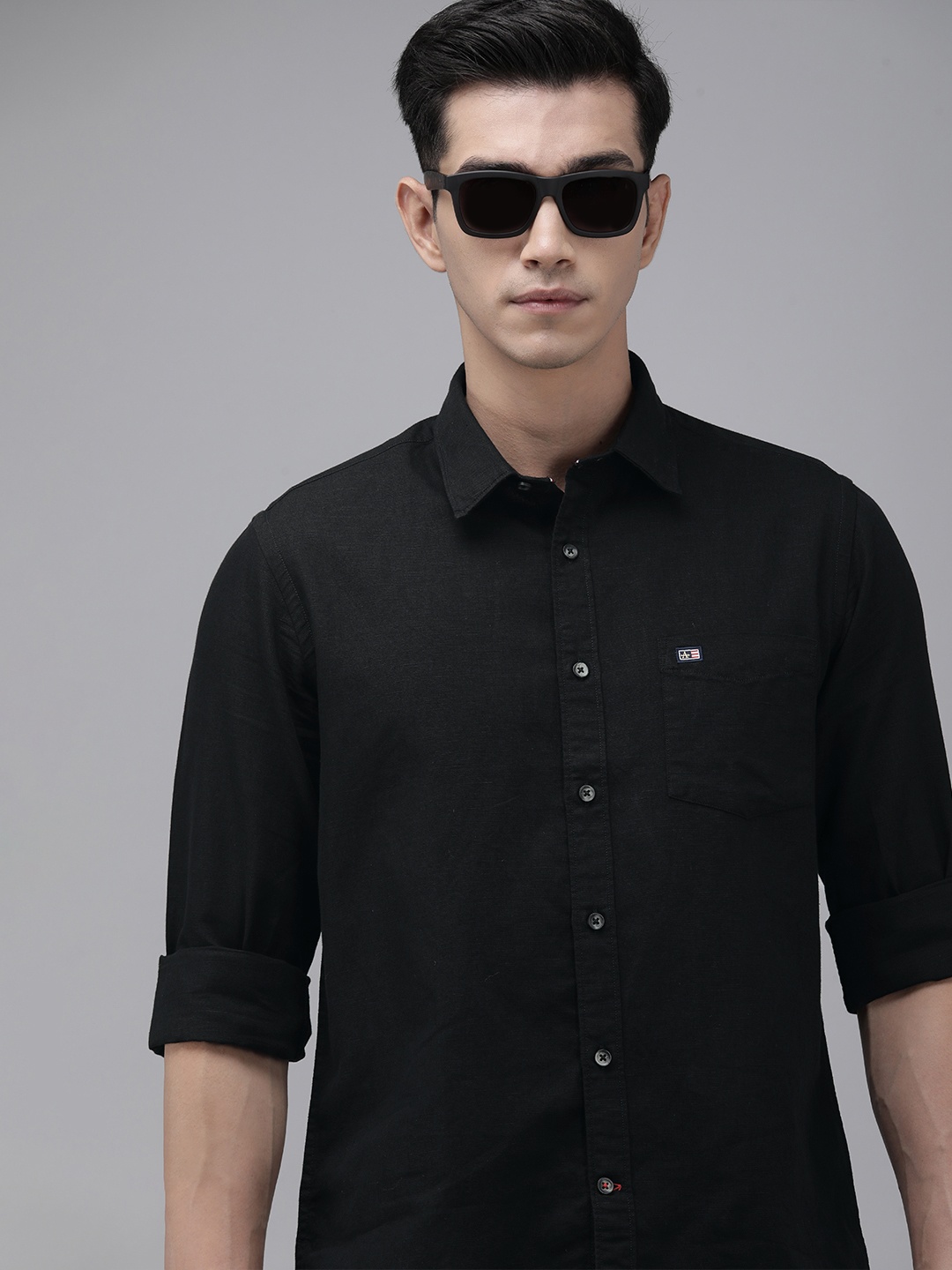

Arrow Men Black Solid Original Slim Fit Cotton Linen Casual Shirt