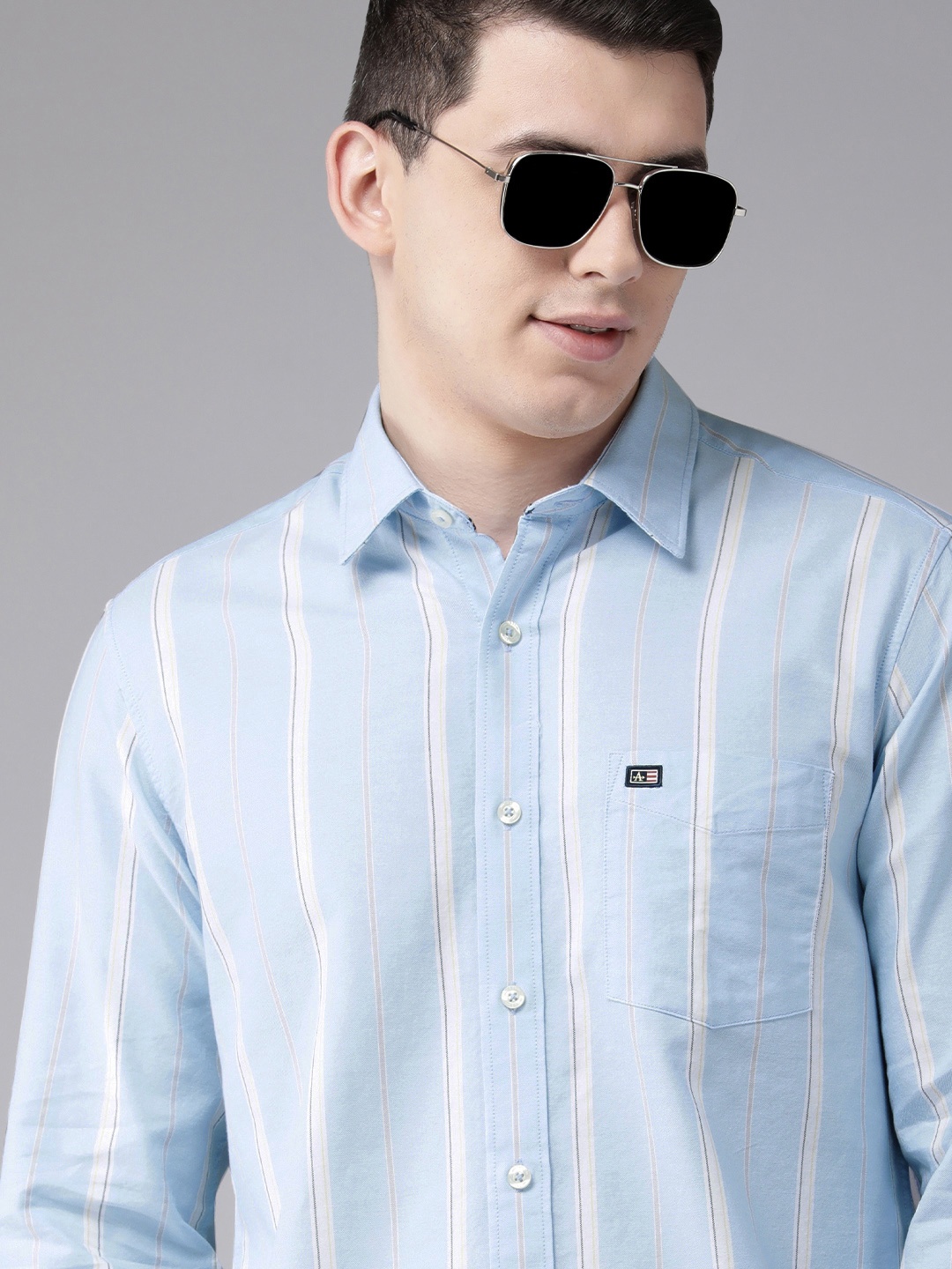 

Arrow Men Blue Striped Original Slim Fit Twill Pure Cotton Casual Shirt