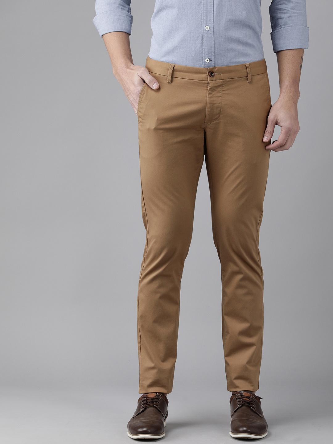 

Arrow Men Khaki Solid Original Slim Fit Regular Trousers