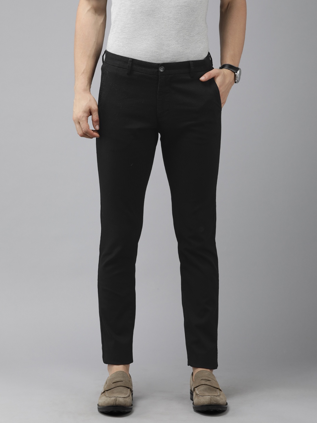 

Arrow Men Black Striped Original Slim Fit Smart Casual Trousers
