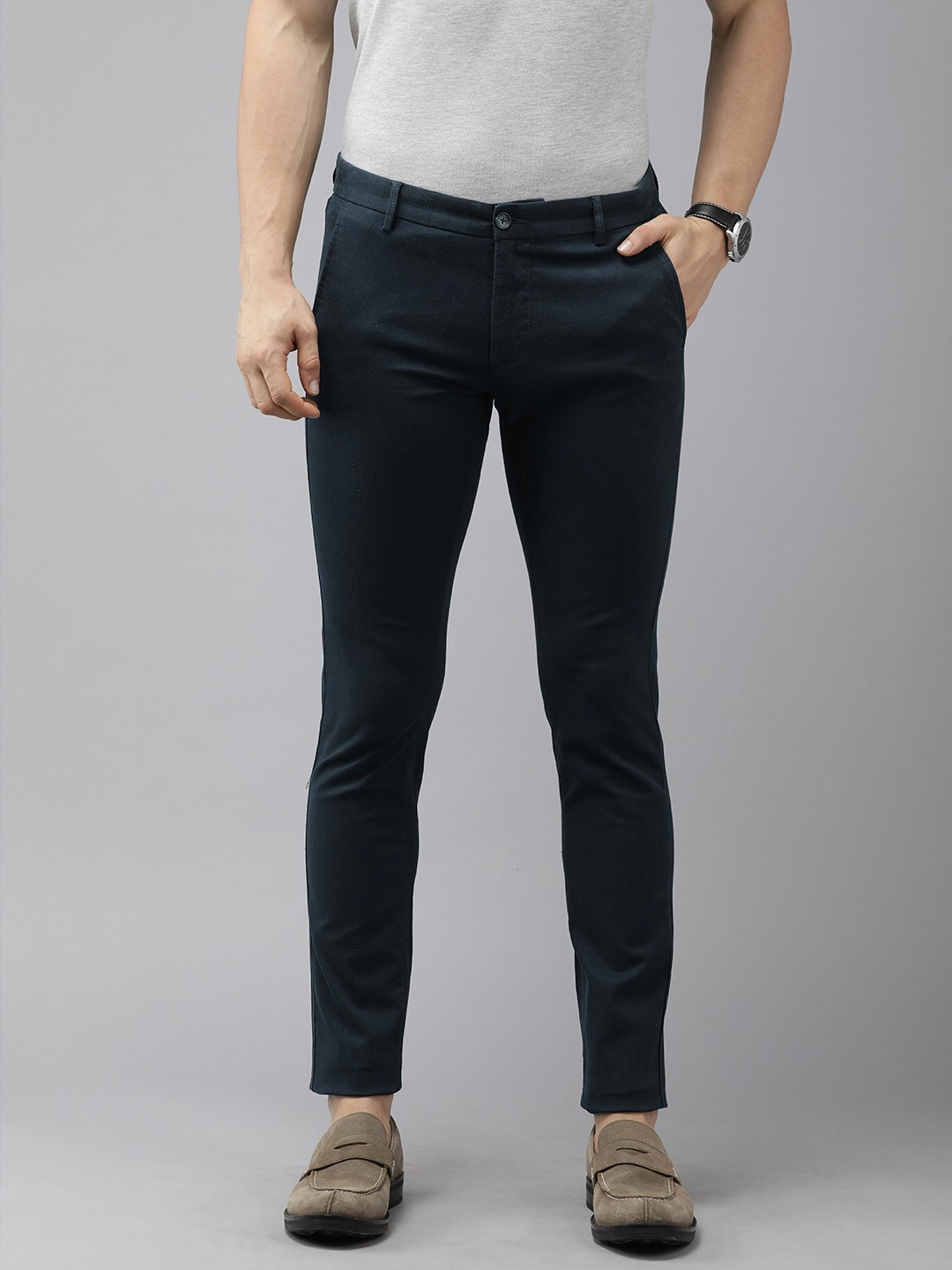 

Arrow Men Blue Striped Original Slim Fit Smart Casual Trousers