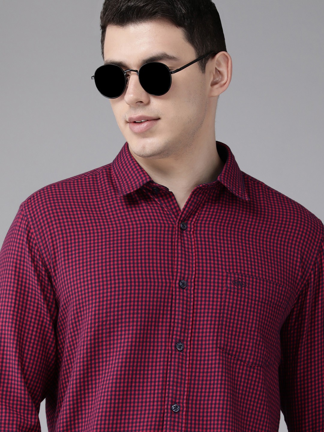 

Arrow Men Red Micro Checked Original Slim Fit Twill Pure Cotton Casual Shirt