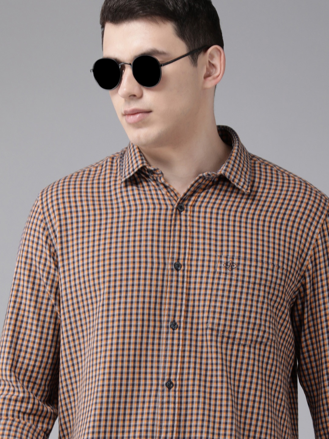 

Arrow Men Orange Micro Checked Original Slim Fit Twill Pure Cotton Casual Shirt