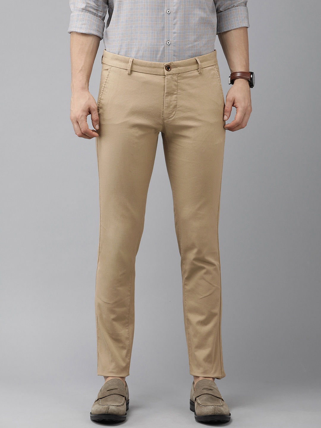 

Arrow Men Beige Textured Branson Slim Fit Low-Rise Regular Trousers