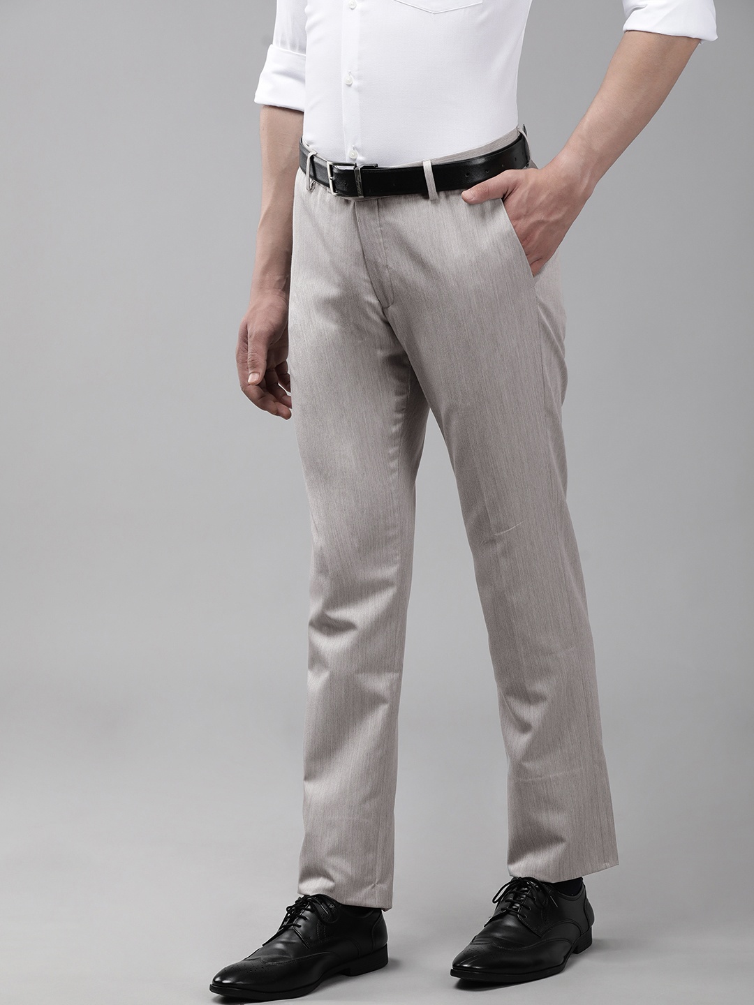 

Arrow Men Grey Melange Solid Original Tailored Fit Mid-Rise Flat-Front Formal Trousers