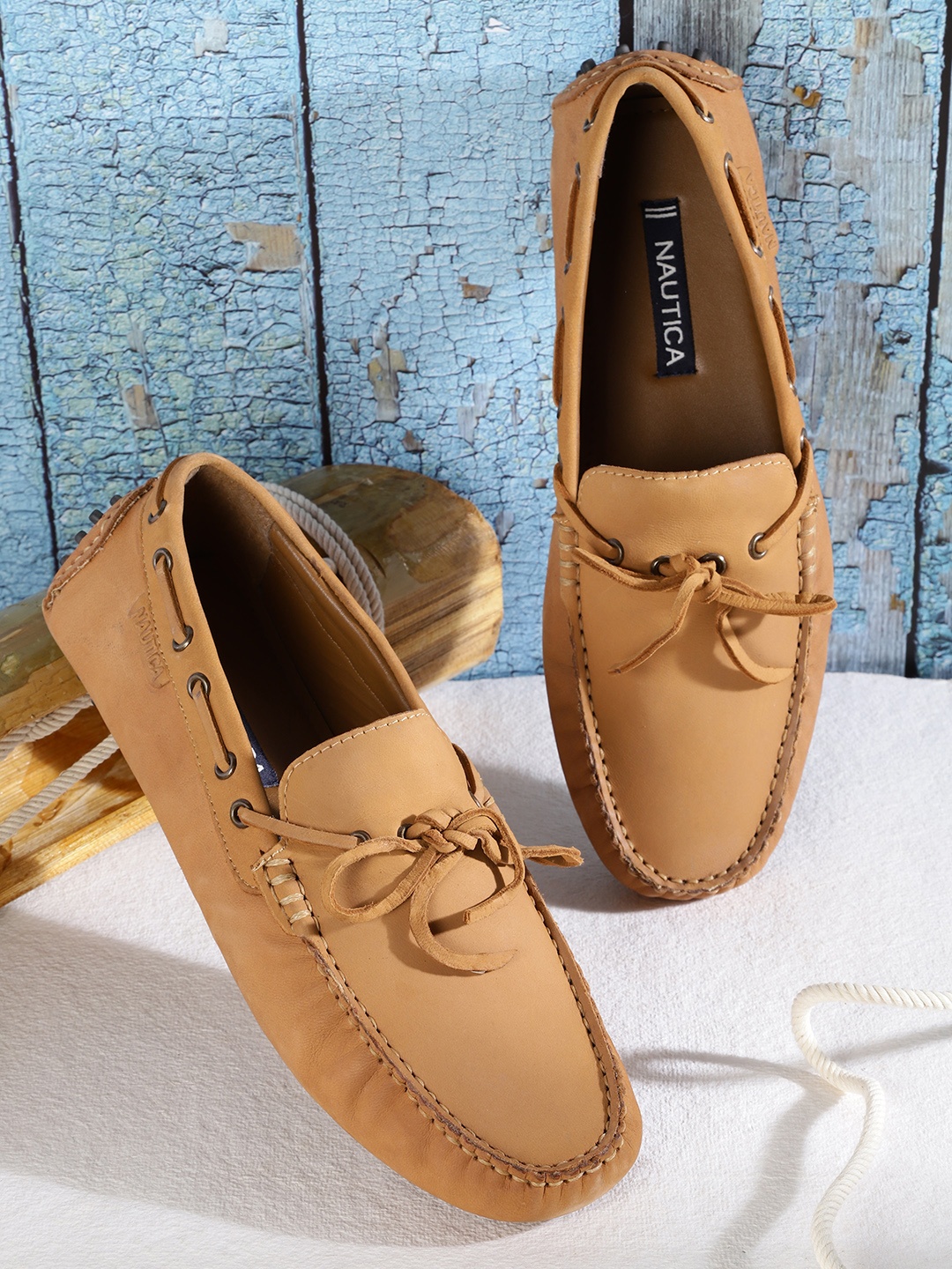 

Nautica Men Camel Brown Leather Boat Shoes