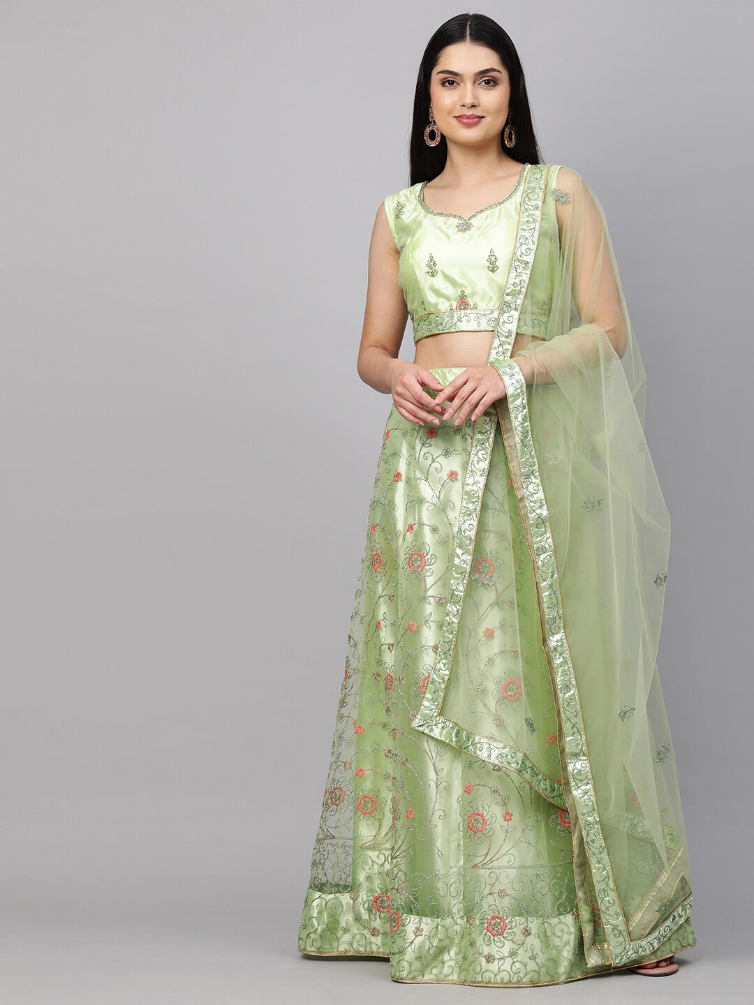 

Rajesh Silk Mills Green Embellished Semi-Stitched Lehenga & Unstitched Blouse With Dupatta