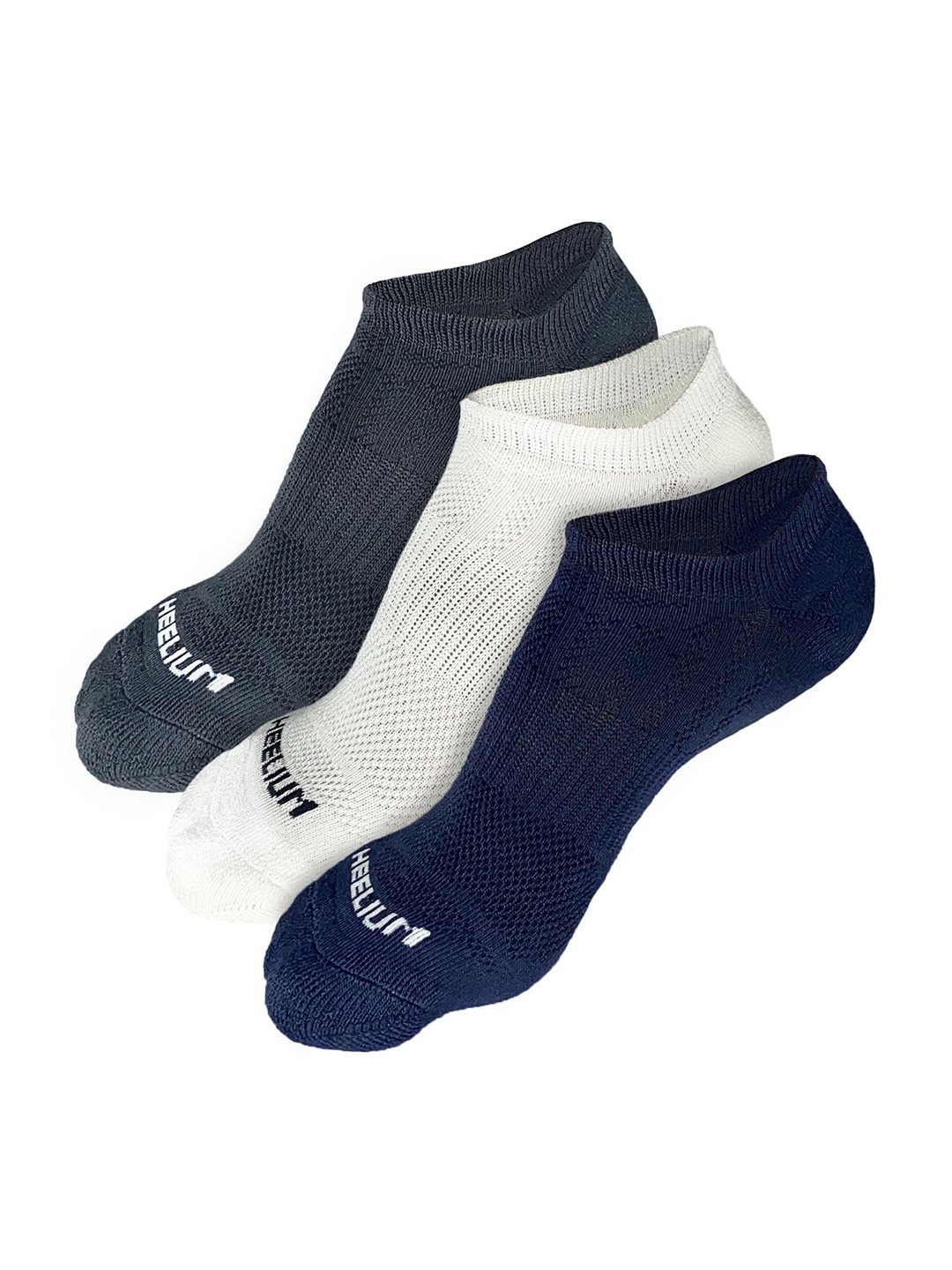Heelium Men Pack of 3 Odour-Free Padded Base Anti-bacterial Bamboo Ankle Length Socks, Grey