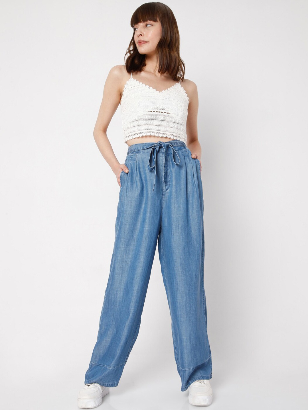 

Vero Moda Women Blue Loose Fit High-Rise Trousers