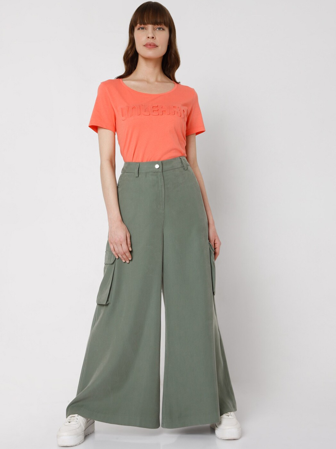 

Vero Moda Women Green Flared High-Rise Trousers