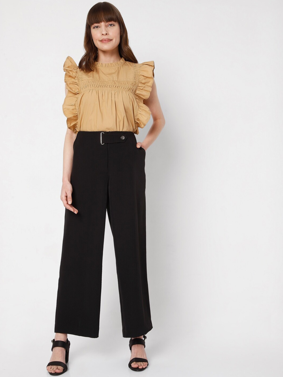 

Vero Moda Women Black High-Rise Parallel Trousers