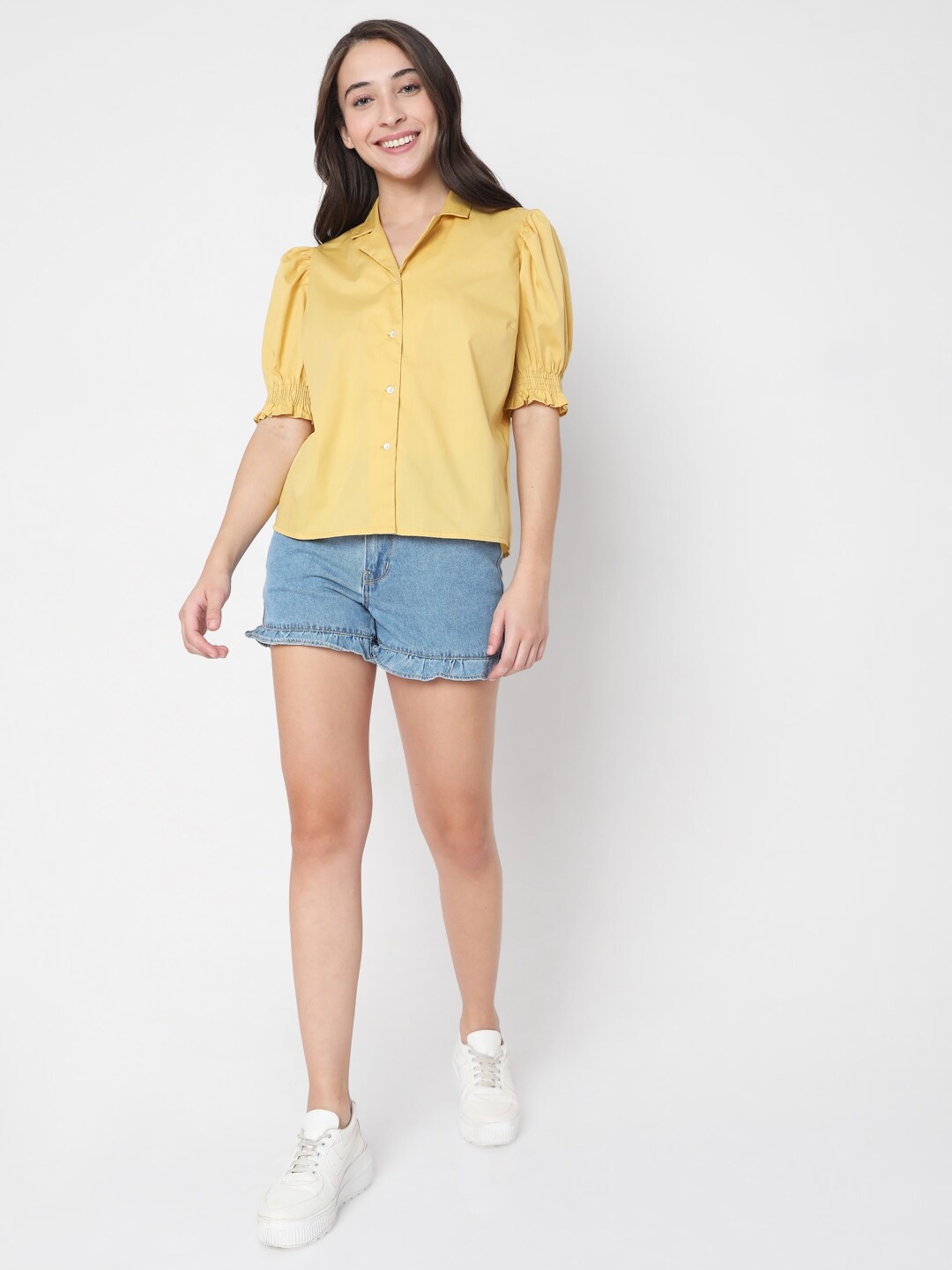 

Vero Moda Yellow Pure Cotton Shirt Style Top