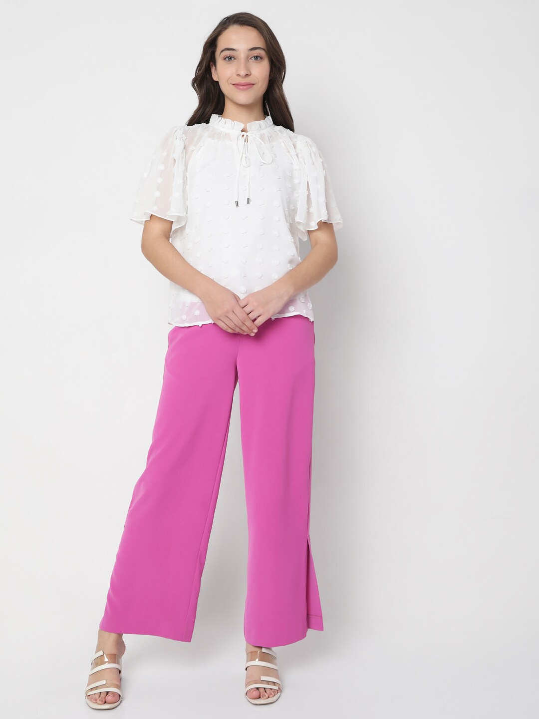 

Vero Moda Women White Tie-Up Neck Top