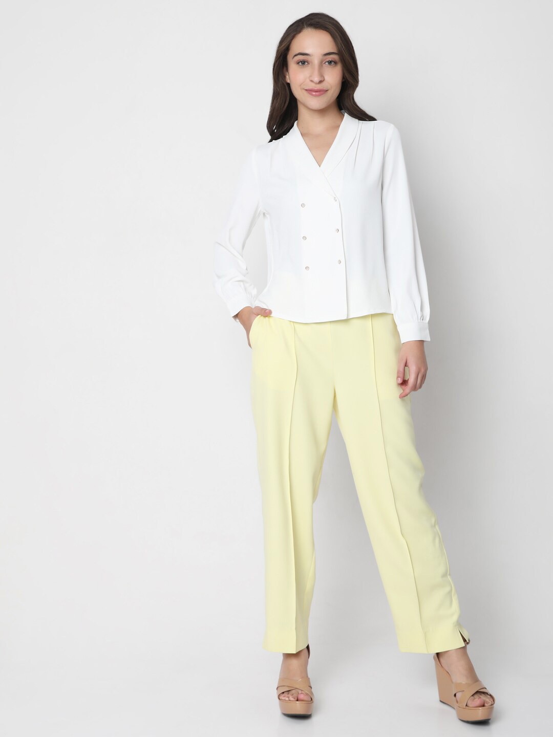 

Vero Moda White Solid V-Neck Wrap Top