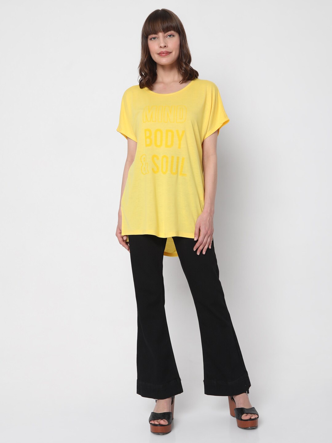 

Vero Moda Women Yellow Typography Printed T-shirt
