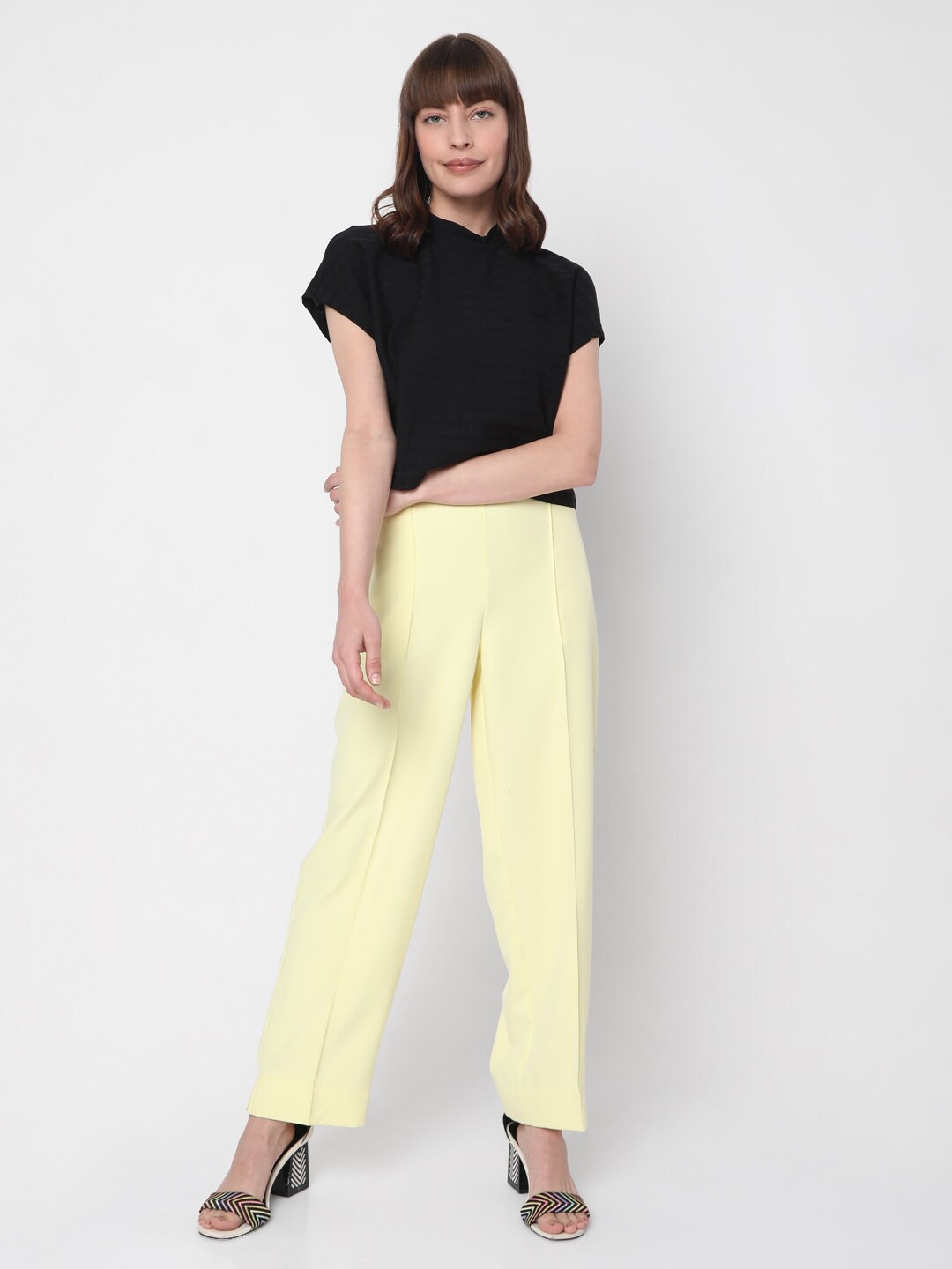 

Vero Moda Women Black Polo Collar Extended Sleeves T-shirt