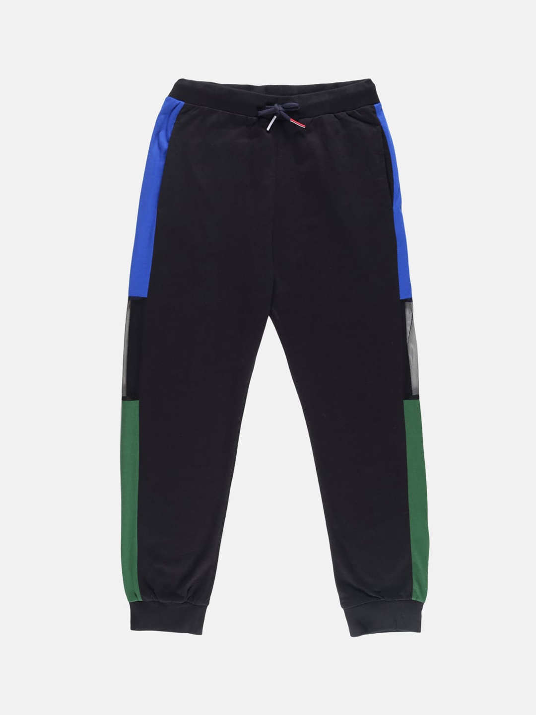 

UrGear Kids Black & Green Regular Fit Colourblocked Cotton Joggers