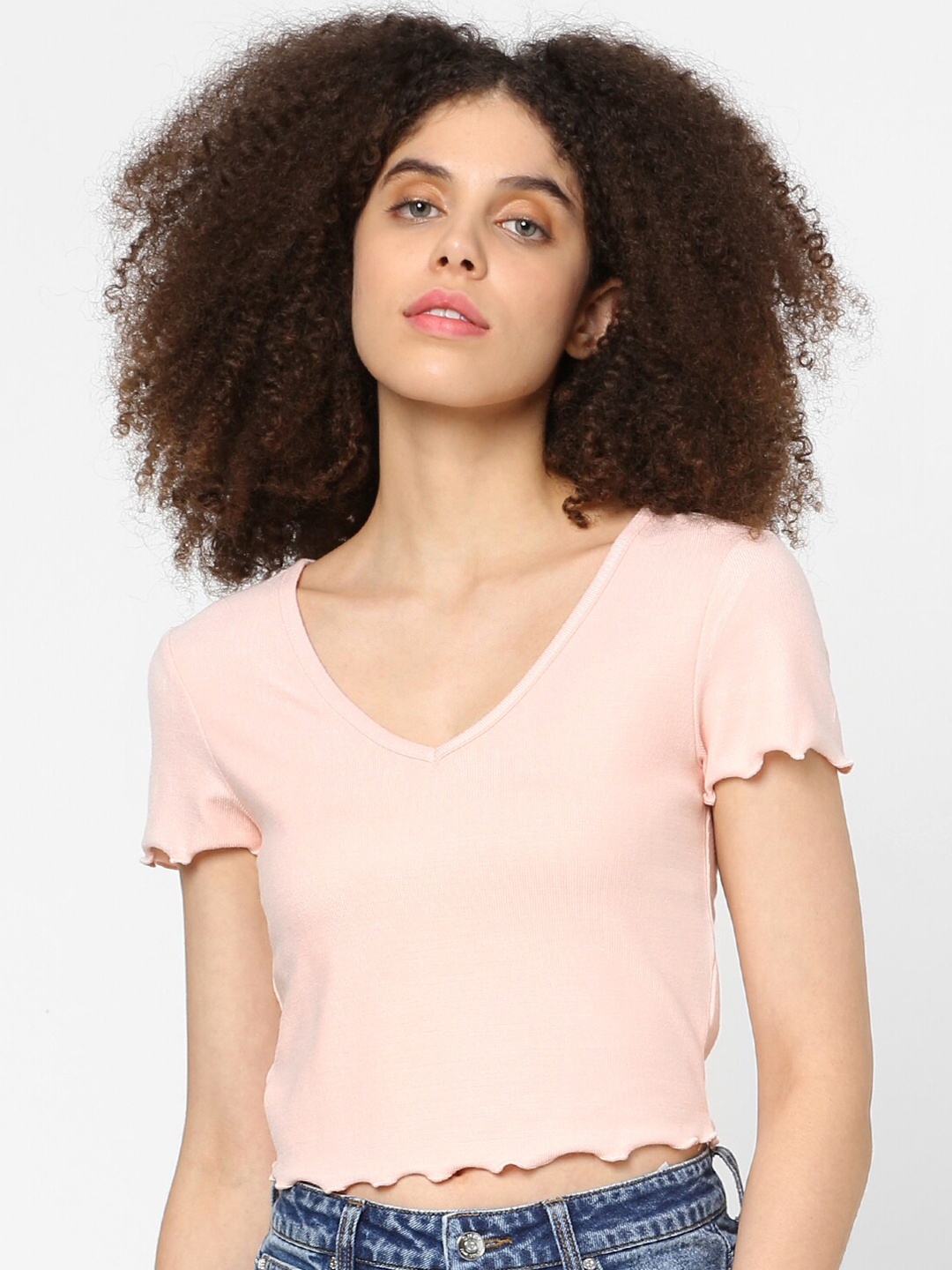 

ONLY Pink Solid Crop Top