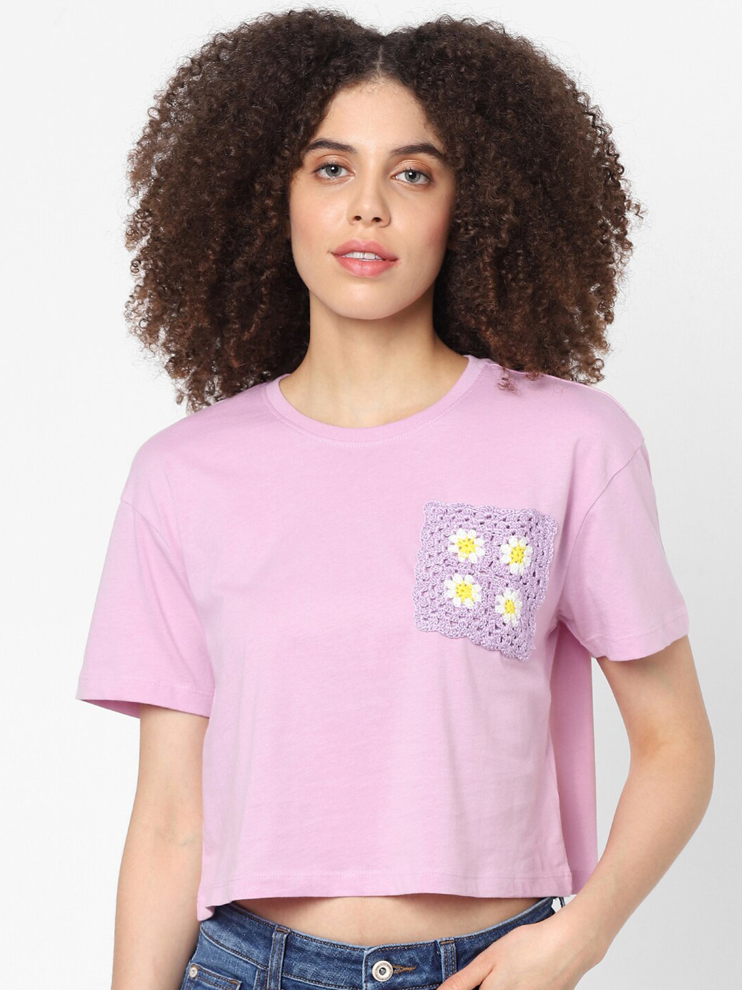 

ONLY Pink Floral Placement Print Crop Top