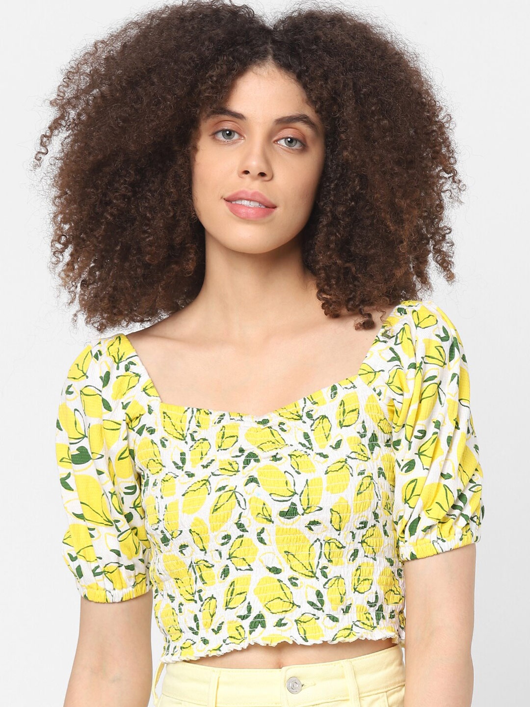 

ONLY Yellow Floral Print Crop Top